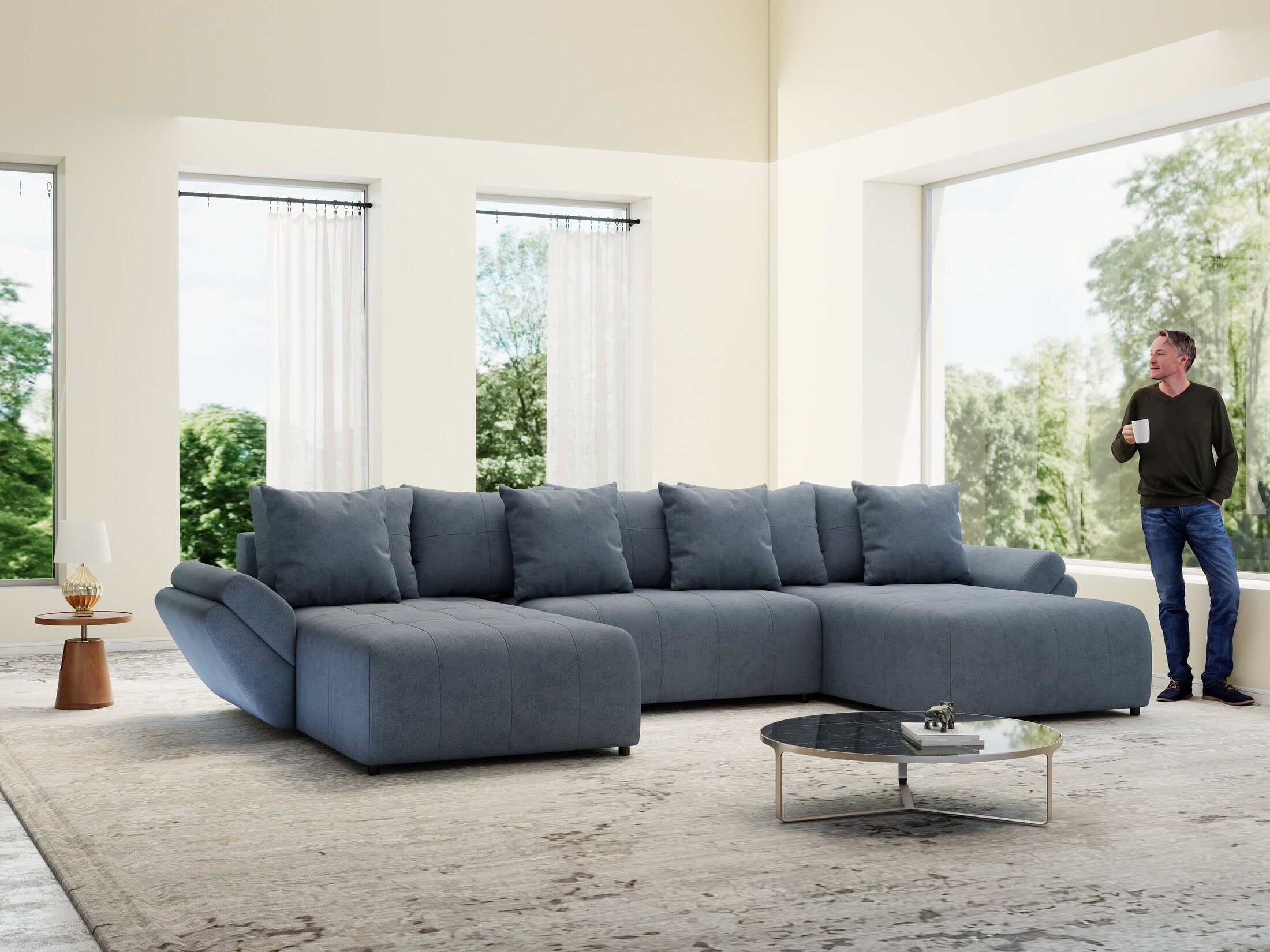 Colțar extensibil dumonde cu ladă de depozitare si sezut confortabil din spuma HR, Berlin U Enjoy Antracit 380x180 cm