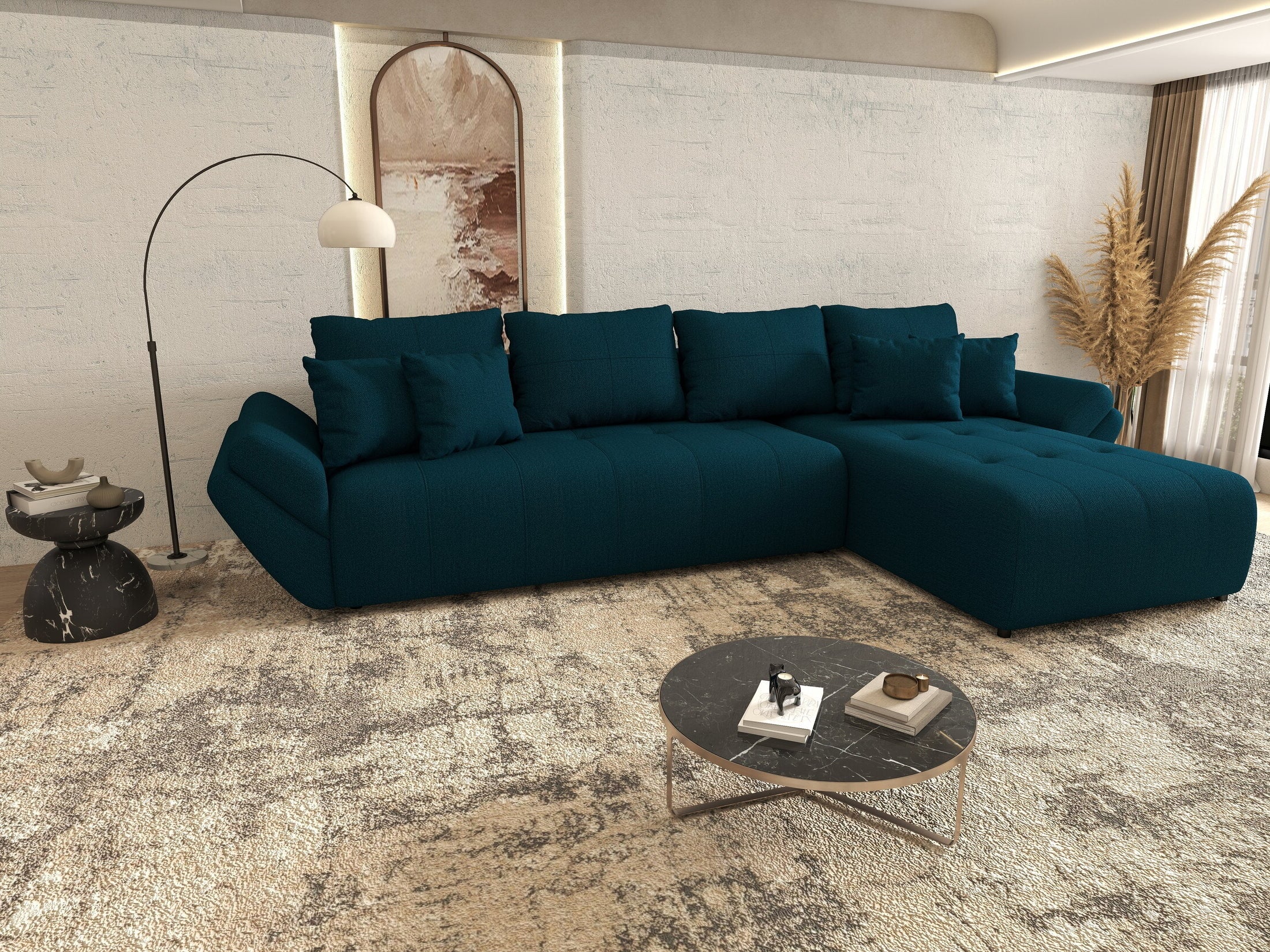 Colțar extensibil dumonde cu ladă de depozitare Berlin XL Enjoy Petrol 350x185 cm II