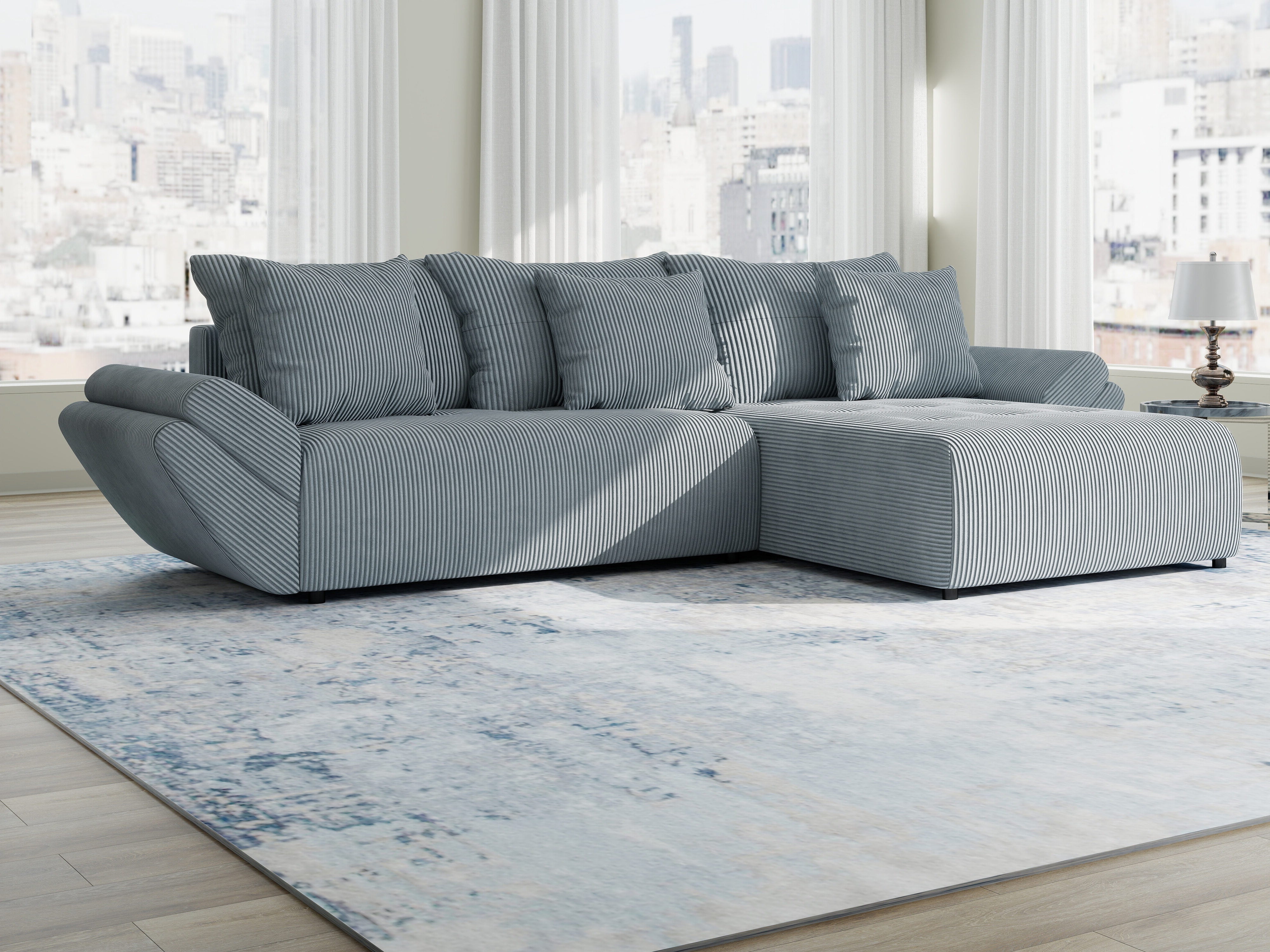 Colțar extensibil dumonde cu ladă de depozitare si sezut confortabil din spuma HR, Berlin Zoom Gri Mint 280x185 cm II