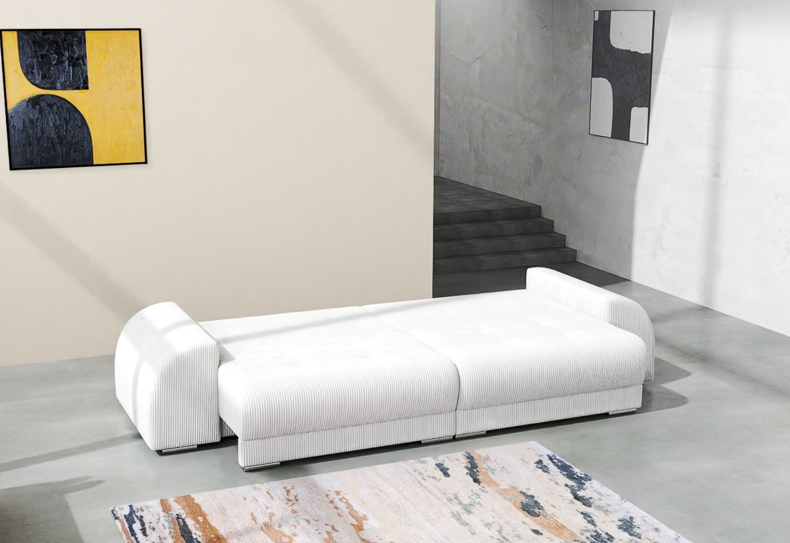 Canapea extensibilă dumonde cu 2 lăzi de depozitare si sezut confortabil din spuma HR, Verona Zoom Cream 310x100 cm Fabrica