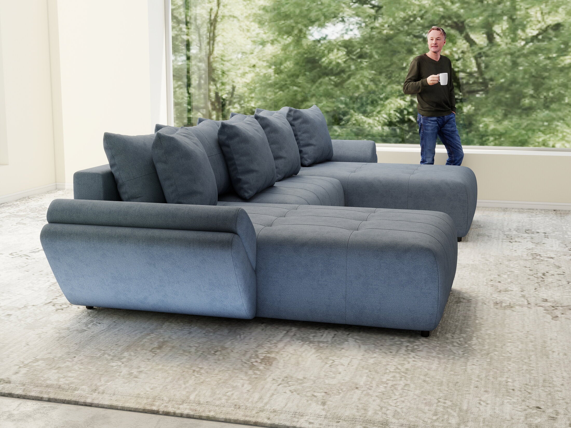 Colțar extensibil dumonde cu ladă de depozitare si sezut confortabil din spuma HR, Berlin U Enjoy Antracit 380x180 cm