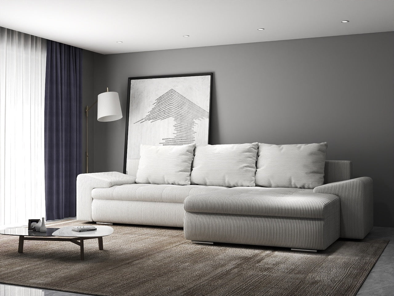 Colțar extensibil dumonde cu ladă de depozitare si sezut confortabil din spuma HR, Leonardo Zoom Crem 260x185 cm II Fabrica