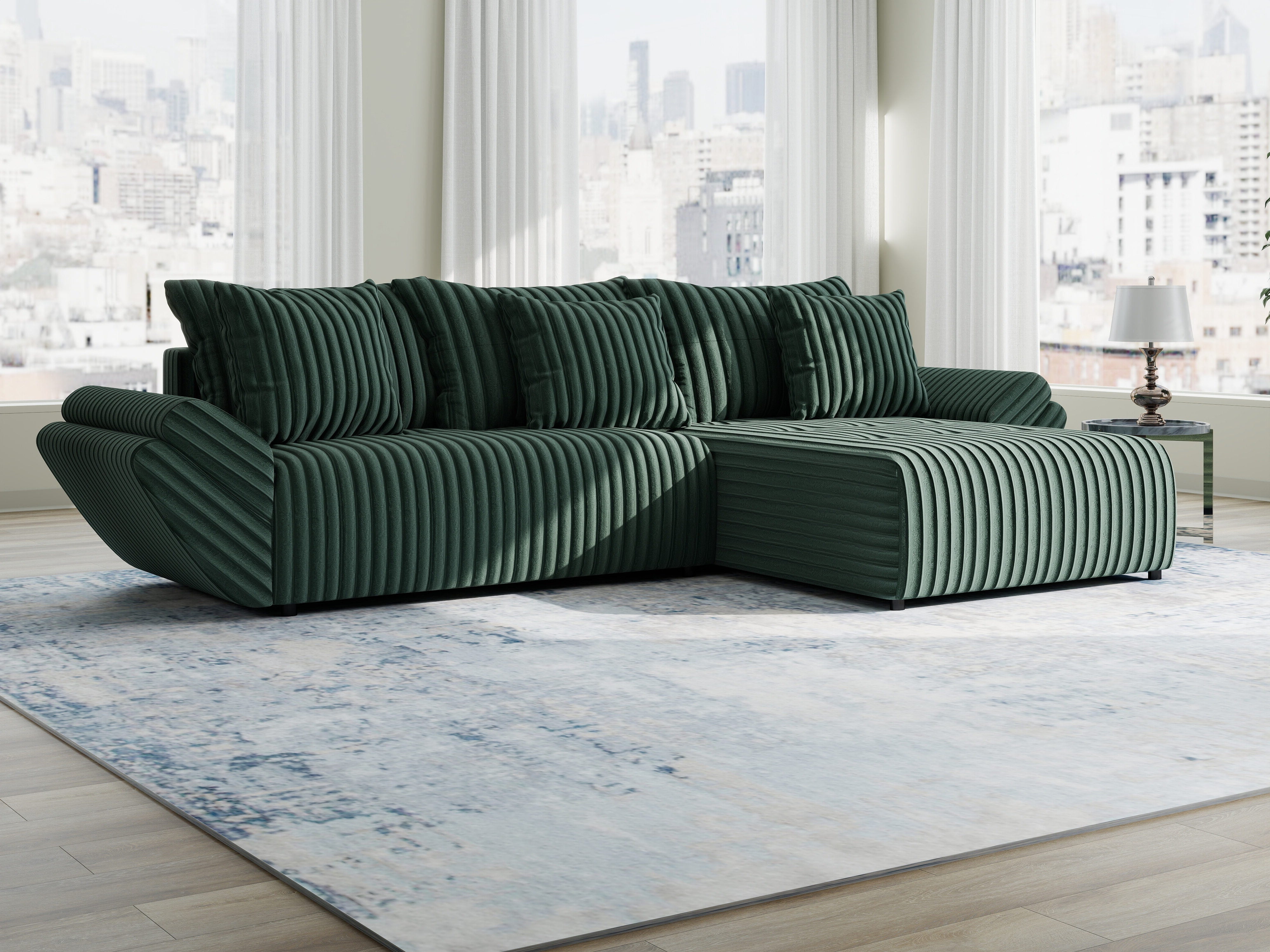 Colțar extensibil dumonde cu ladă de depozitare si sezut confortabil din spuma HR, Berlin Ambience Verde 280x185 cm II