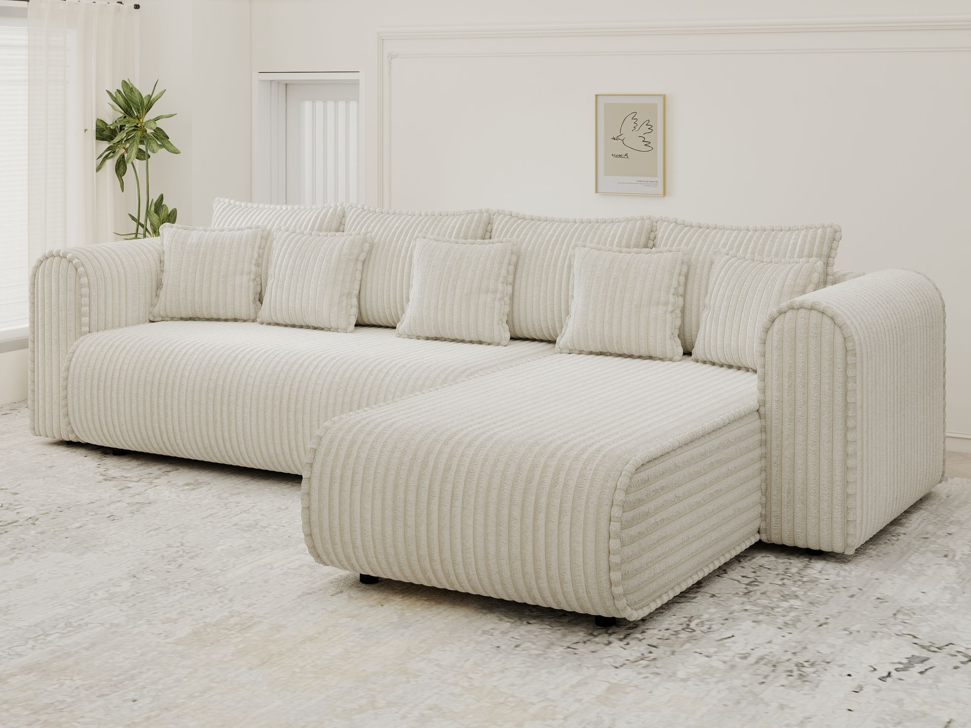 Colțar extensibil dumonde cu ladă de depozitare si sezut confortabil din spuma high-density, Monaco XL Tilia Crem II 340x185 cm