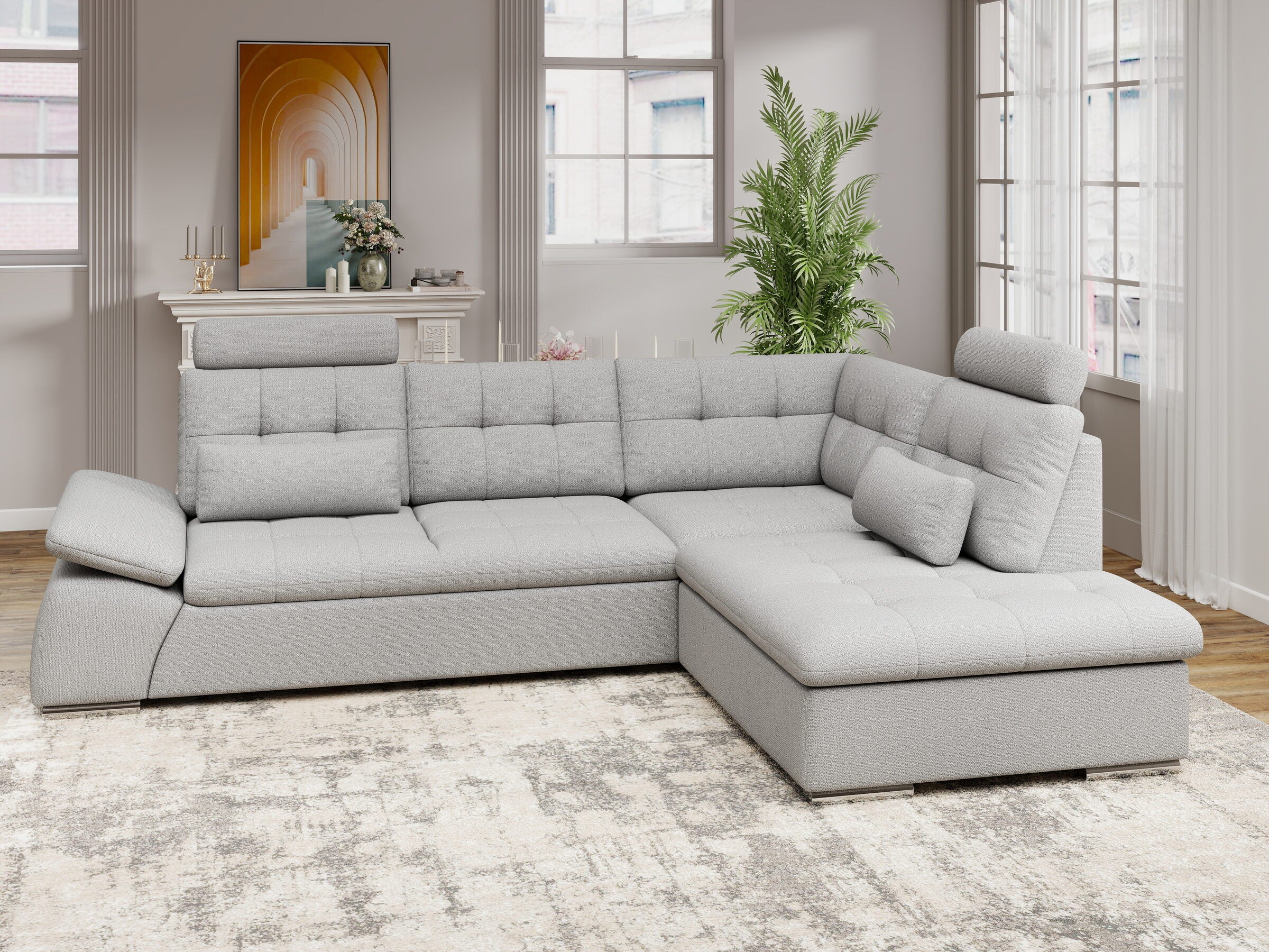 Colțar extensibil dumonde cu ladă de depozitare și șezut confortabil din spumă HR, Merkur XL Enjoy Gri 256x217 cm II