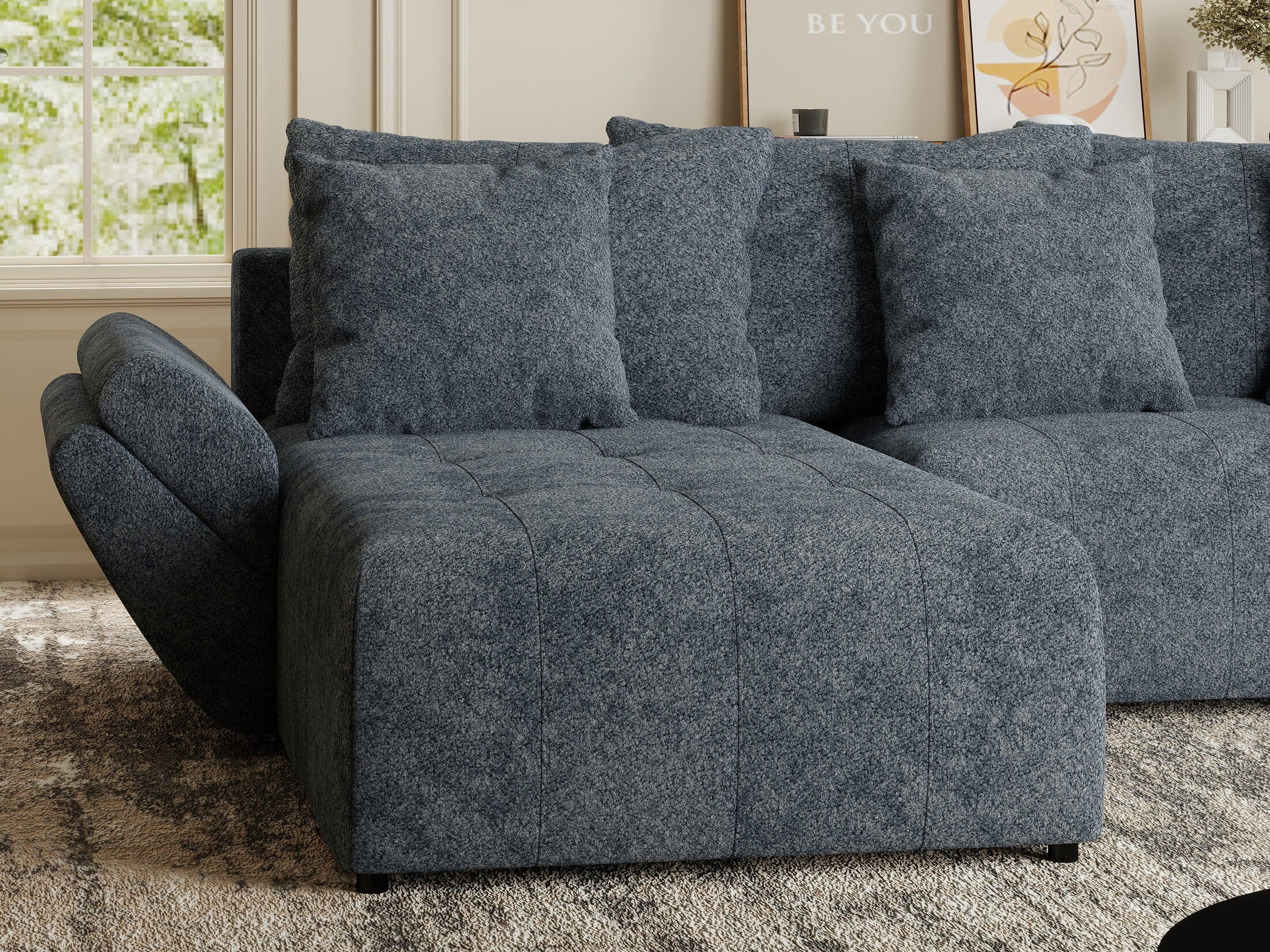 Colțar extensibil dumonde cu ladă de depozitare si sezut confortabil din spuma HR, Berlin Euphoria Gri Grafit 280x185 cm