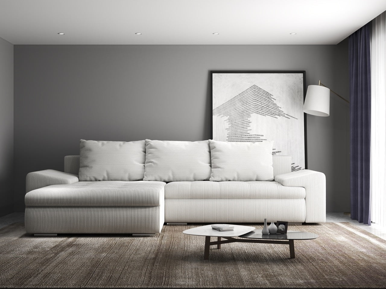 Colțar extensibil dumonde cu ladă de depozitare si sezut confortabil din spuma HR, Leonardo Zoom Crem 260x185 cm Fabrica