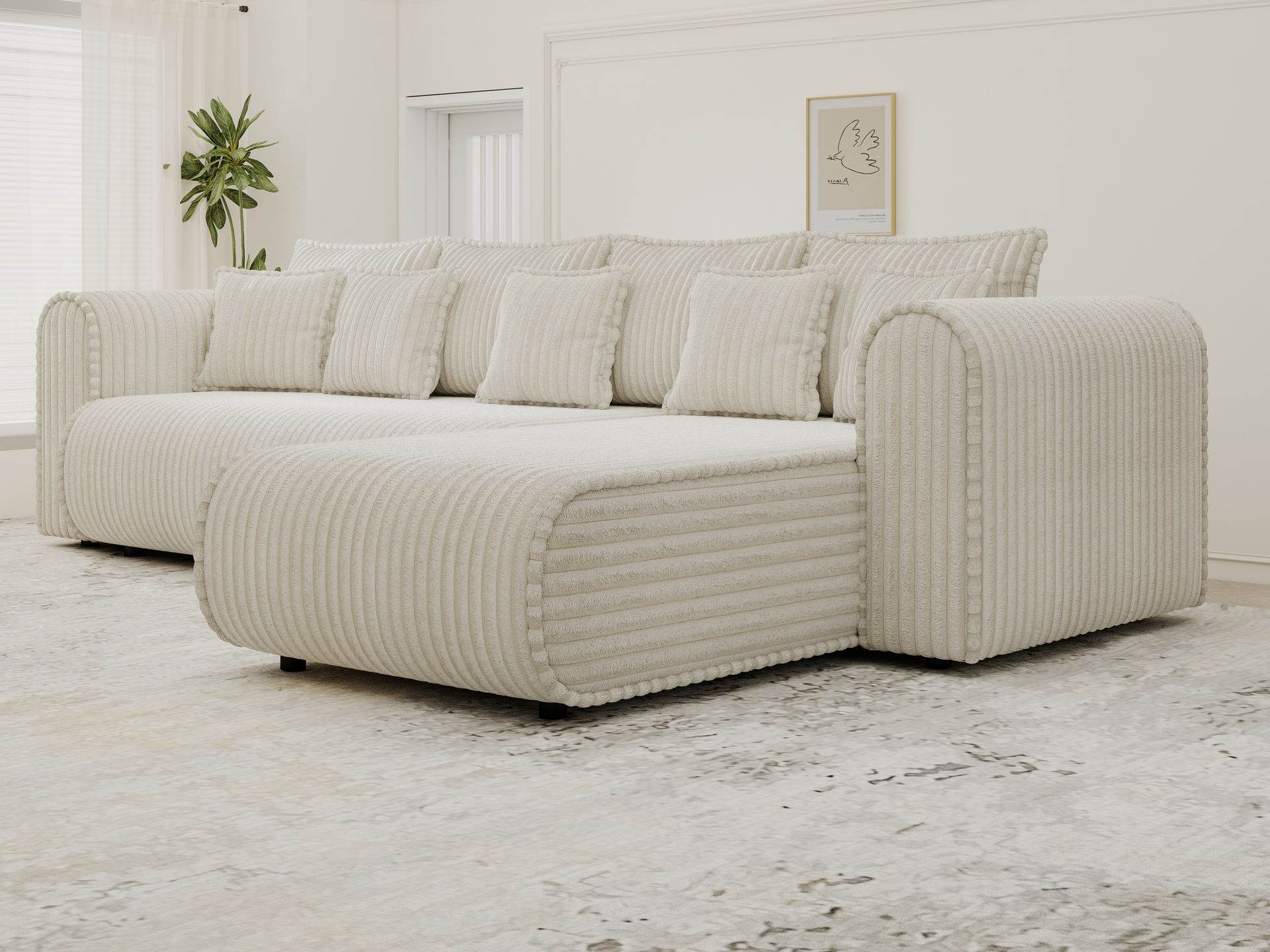 Colțar extensibil dumonde cu ladă de depozitare si sezut confortabil din spuma high-density, Monaco XL Tilia Crem II 340x185 cm