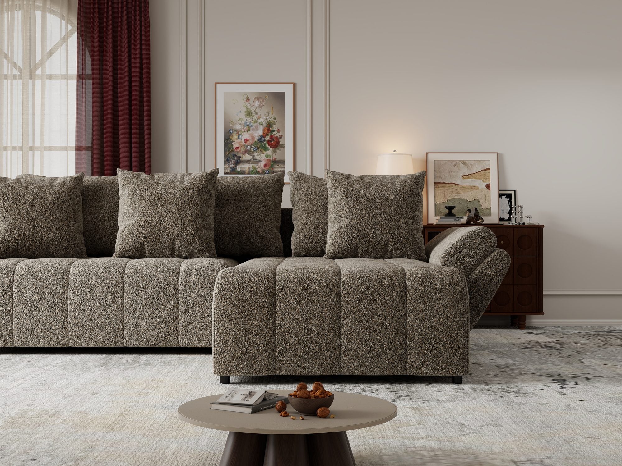Colțar extensibil dumonde cu ladă de depozitare si sezut confortabil din spuma high-density, Berlin Arena Bej 4 II 280x185 cm
