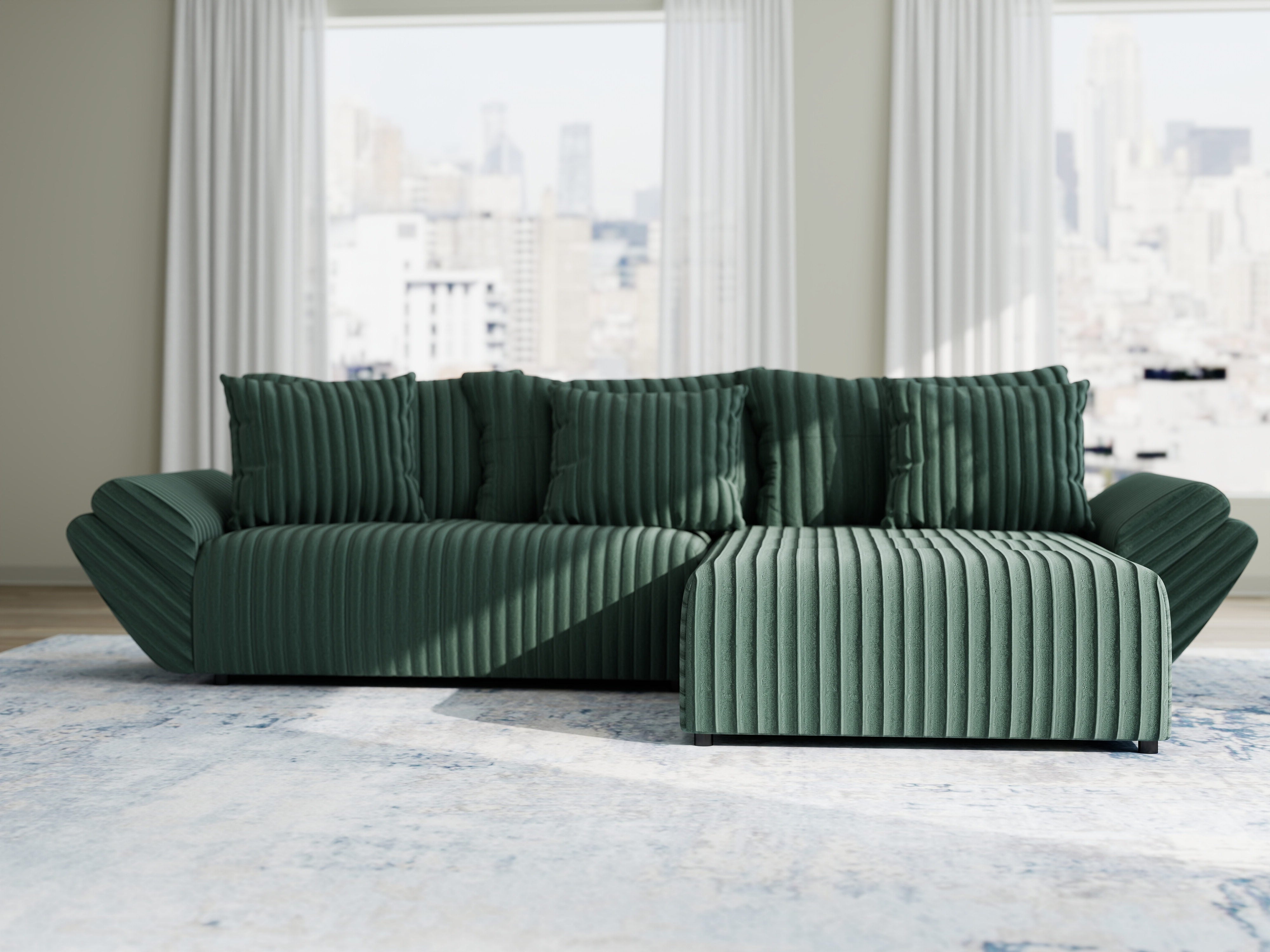 Colțar extensibil dumonde cu ladă de depozitare si sezut confortabil din spuma HR, Berlin Ambience Verde 280x185 cm II