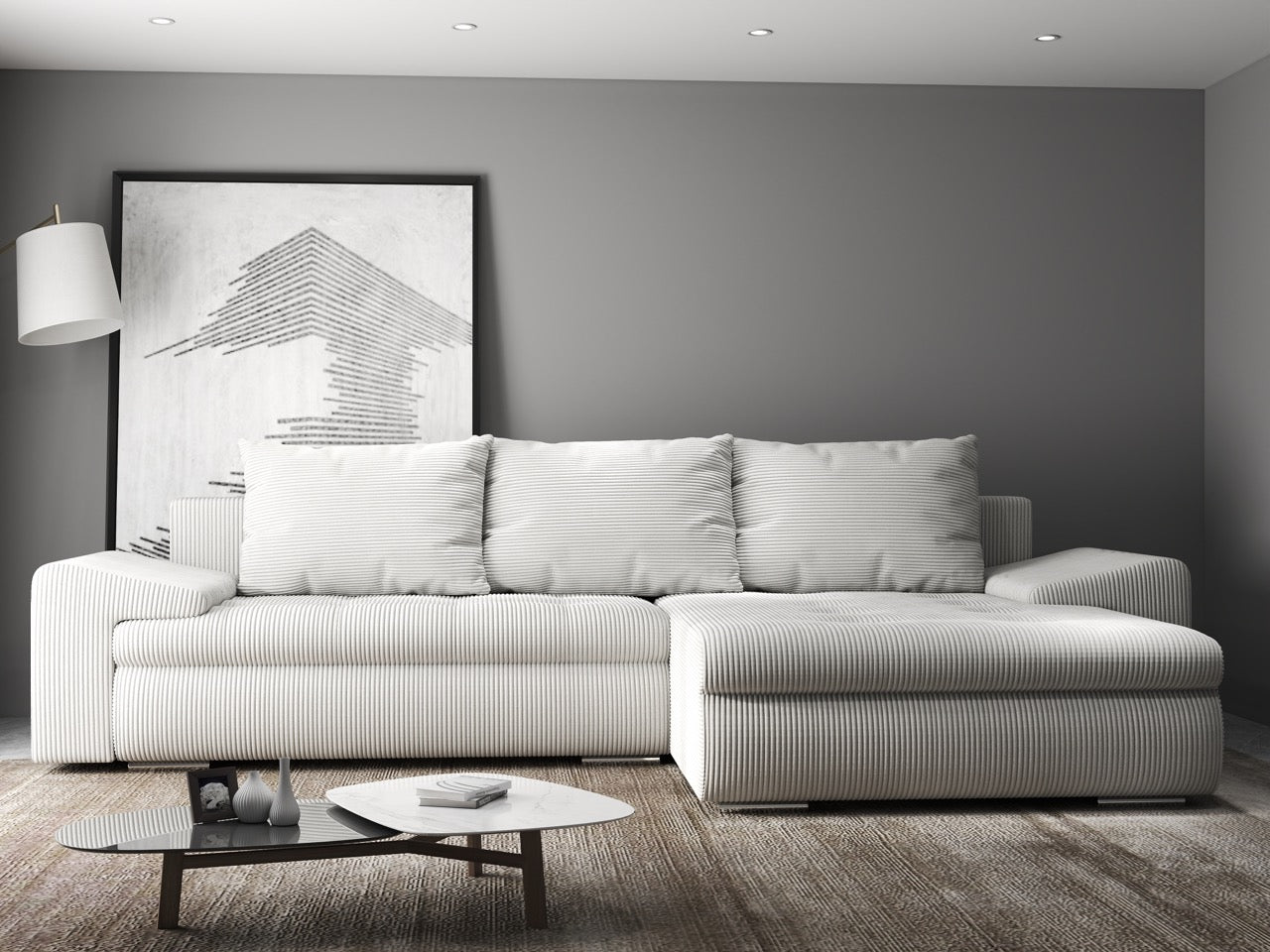 Colțar extensibil dumonde cu ladă de depozitare si sezut confortabil din spuma HR, Leonardo Zoom Crem 260x185 cm II Fabrica