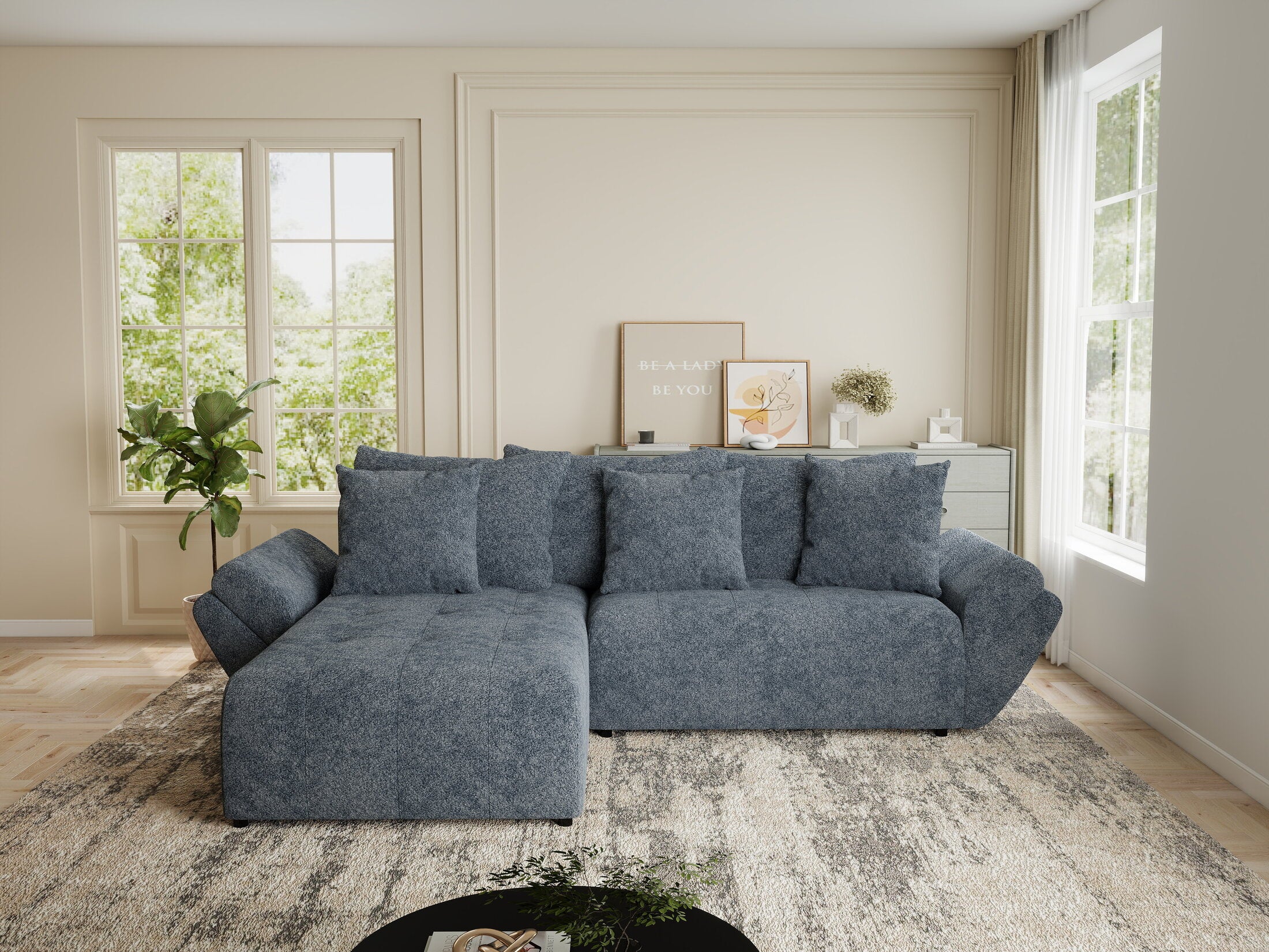 Colțar extensibil dumonde cu ladă de depozitare si sezut confortabil din spuma HR, Berlin Euphoria Gri Grafit 280x185 cm