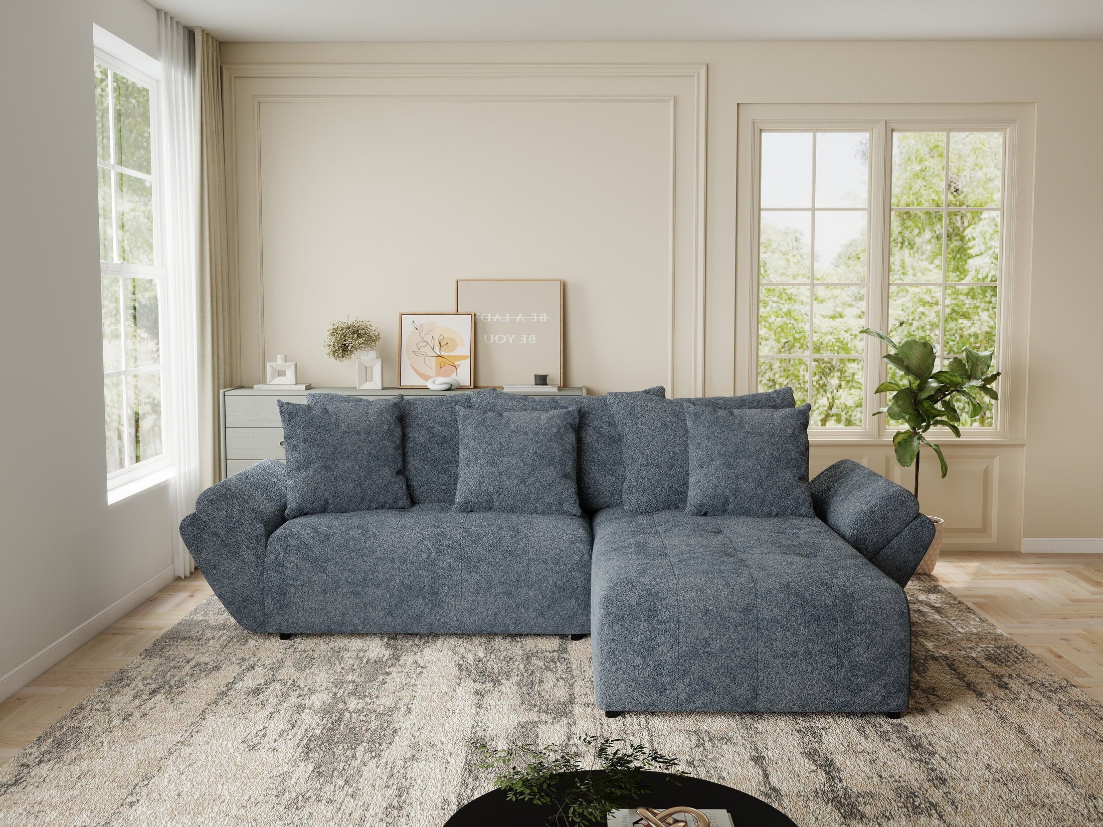 Colțar extensibil dumonde cu ladă de depozitare si sezut confortabil din spuma HR, Berlin Euphoria Gri Grafit 280x185 cm II