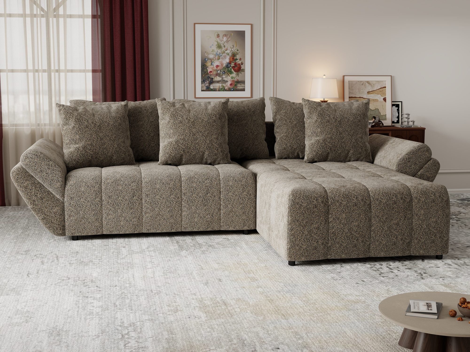 Colțar extensibil dumonde cu ladă de depozitare si sezut confortabil din spuma high-density, Berlin Arena Bej 4 II 280x185 cm