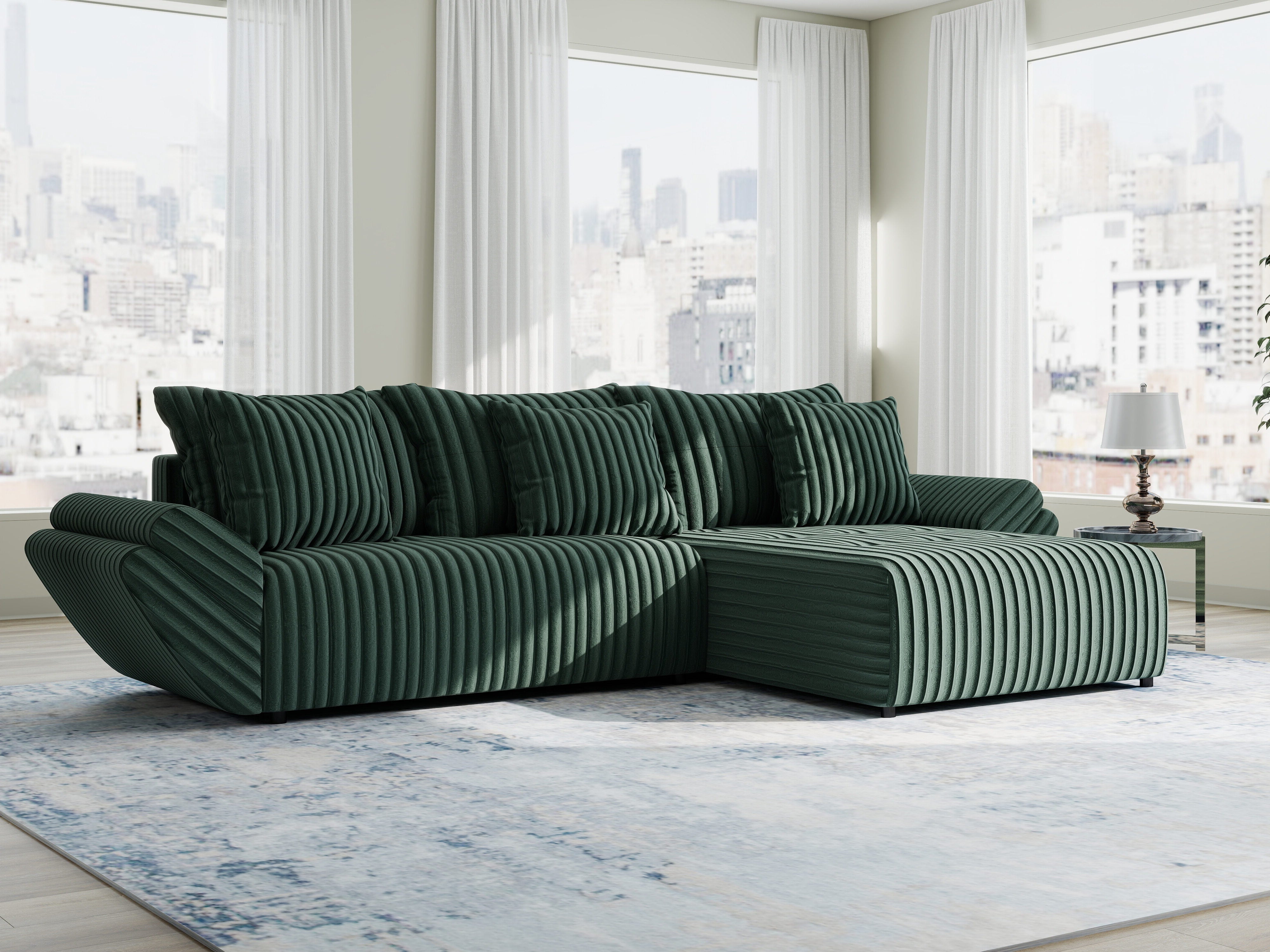 Colțar extensibil dumonde cu ladă de depozitare si sezut confortabil din spuma HR, Berlin Ambience Verde 280x185 cm II