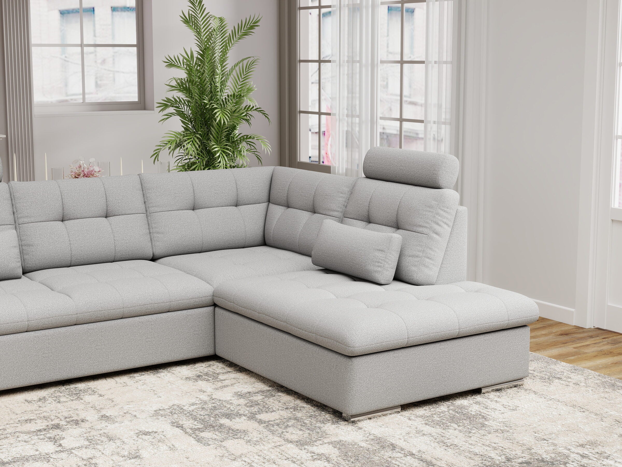 Colțar extensibil dumonde cu ladă de depozitare și șezut confortabil din spumă HR, Merkur XL Enjoy Gri 256x217 cm II