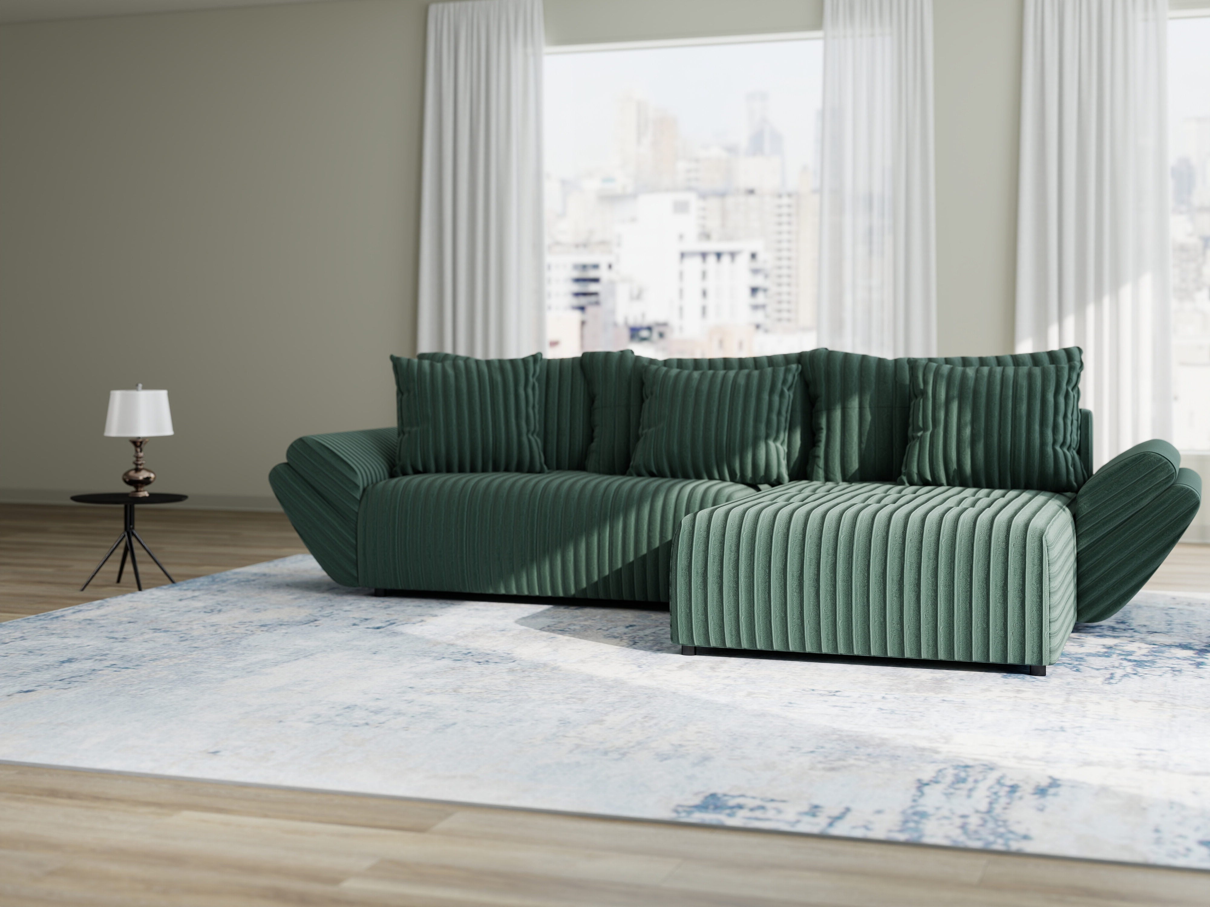 Colțar extensibil dumonde cu ladă de depozitare si sezut confortabil din spuma HR, Berlin Ambience Verde 280x185 cm II