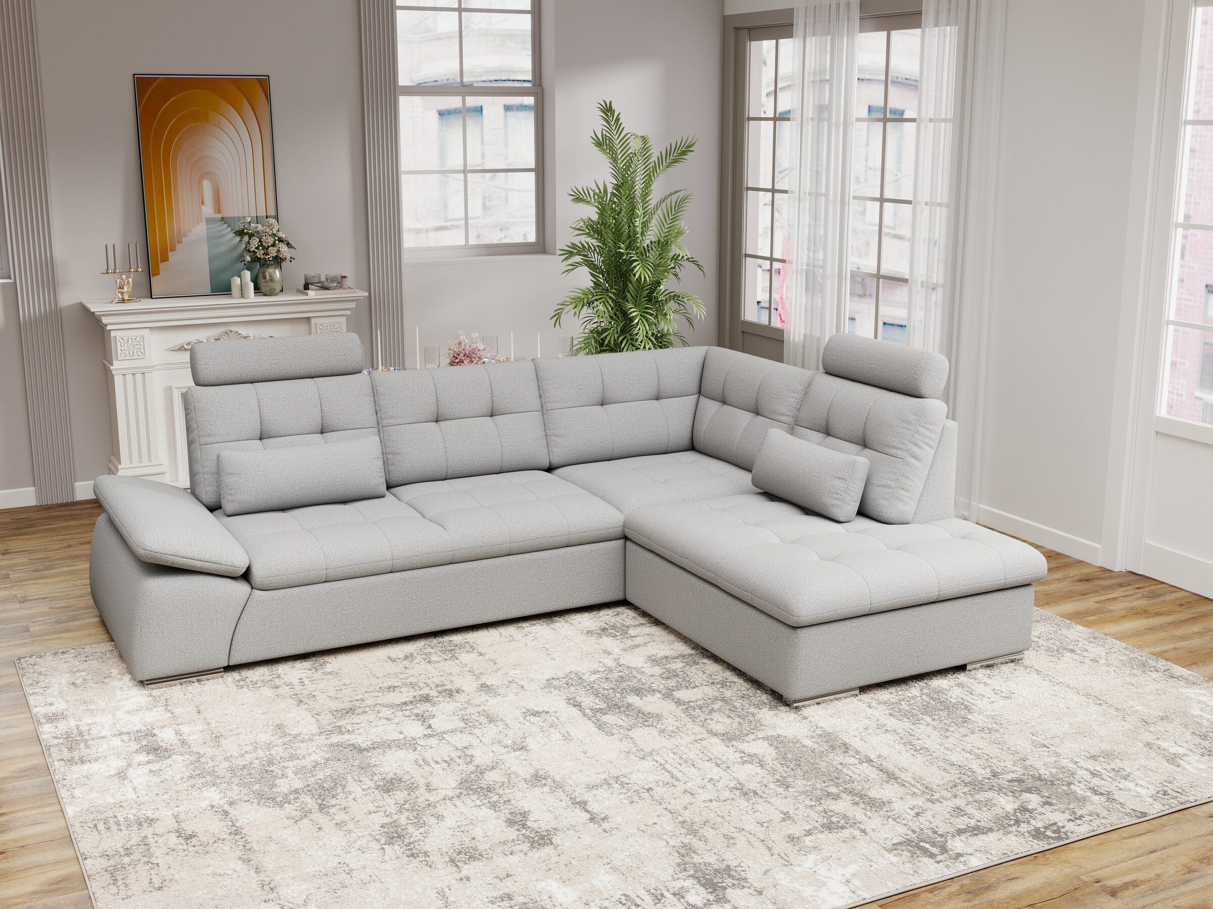 Colțar extensibil dumonde cu ladă de depozitare și șezut confortabil din spumă HR, Merkur XL Enjoy Gri 256x217 cm II