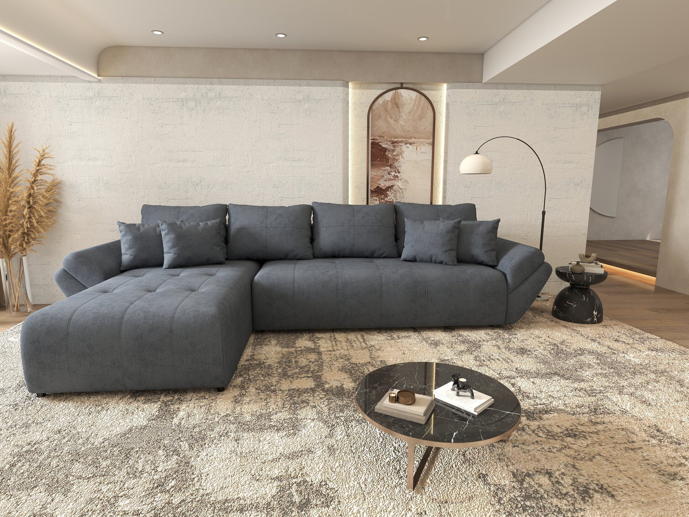 Colțar extensibil dumonde cu ladă de depozitare si sezut confortabil din spuma HR, Berlin XL Enjoy Antracit 350x185 cm