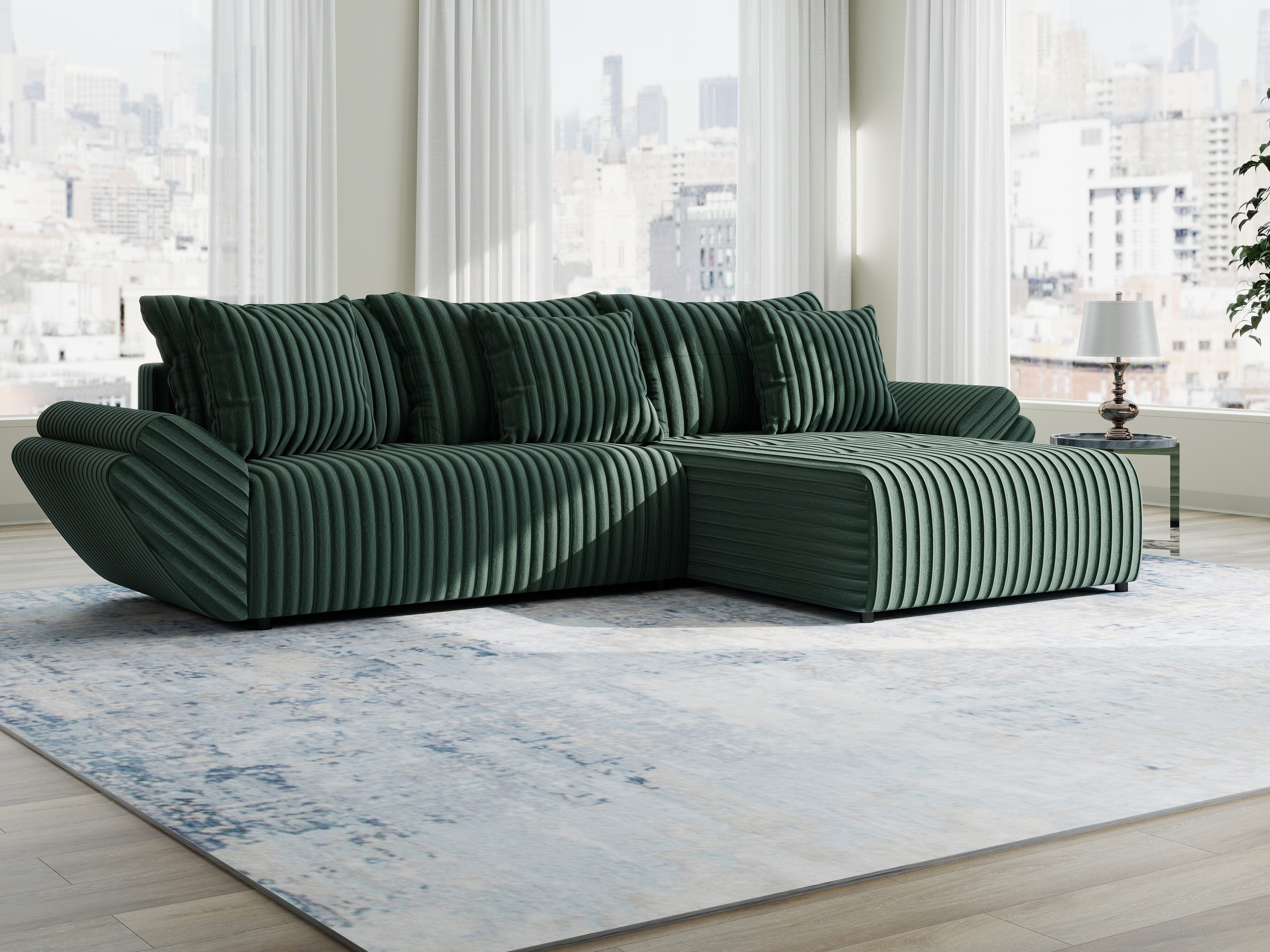 Colțar extensibil dumonde cu ladă de depozitare si sezut confortabil din spuma HR, Berlin Ambience Verde 280x185 cm II