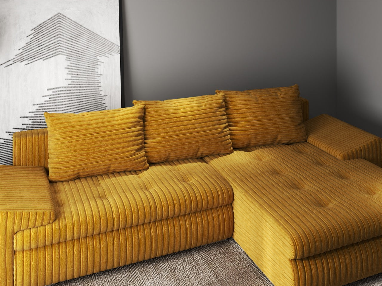 Colțar extensibil dumonde cu ladă de depozitare si sezut confortabil din spuma HR, Leonardo Ambience Mustar 260x185 cm II Fabrica