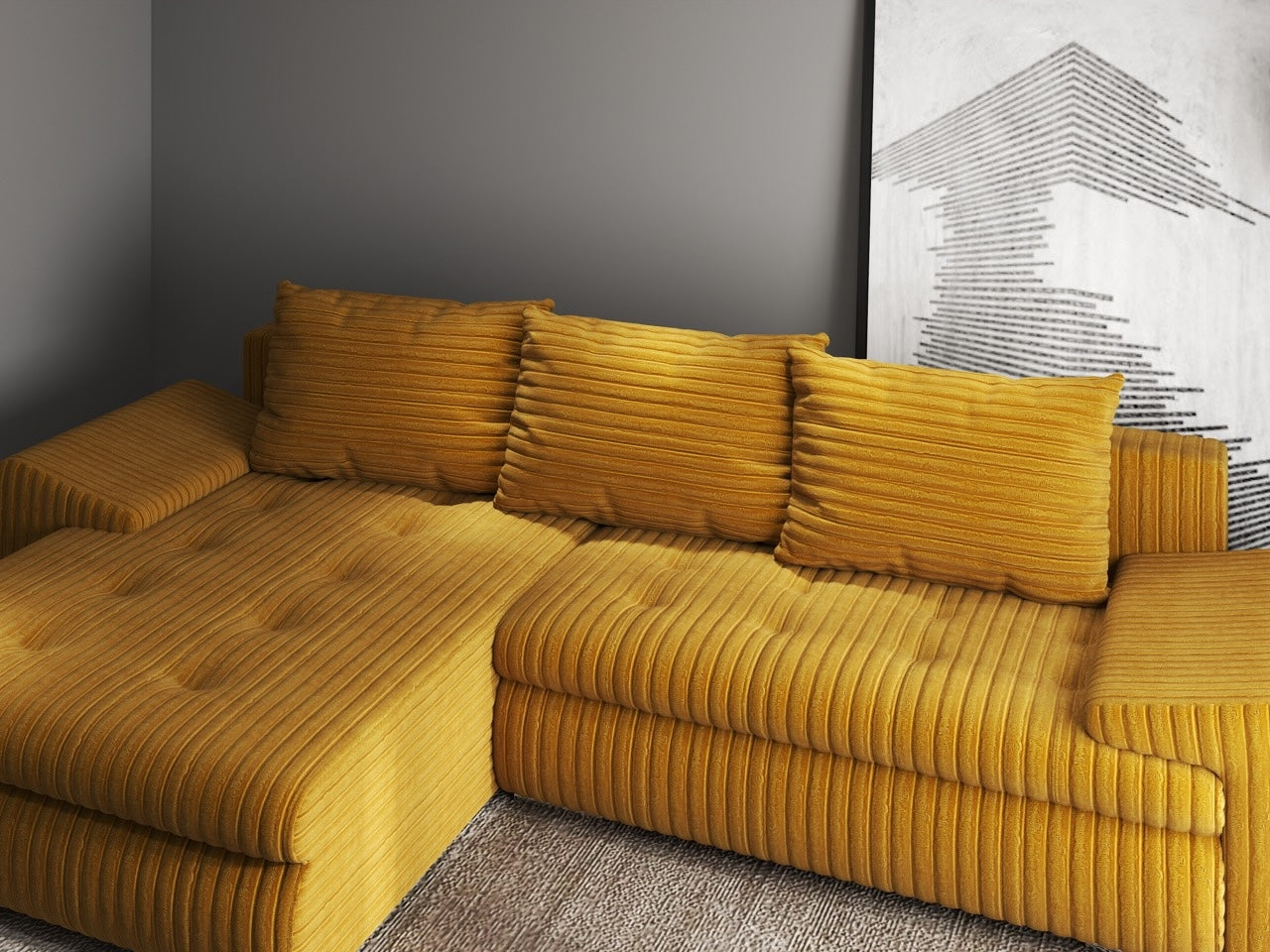 Colțar extensibil dumonde cu ladă de depozitare si sezut confortabil din spuma HR, Leonardo Ambience Mustar 260x185 cm Fabrica