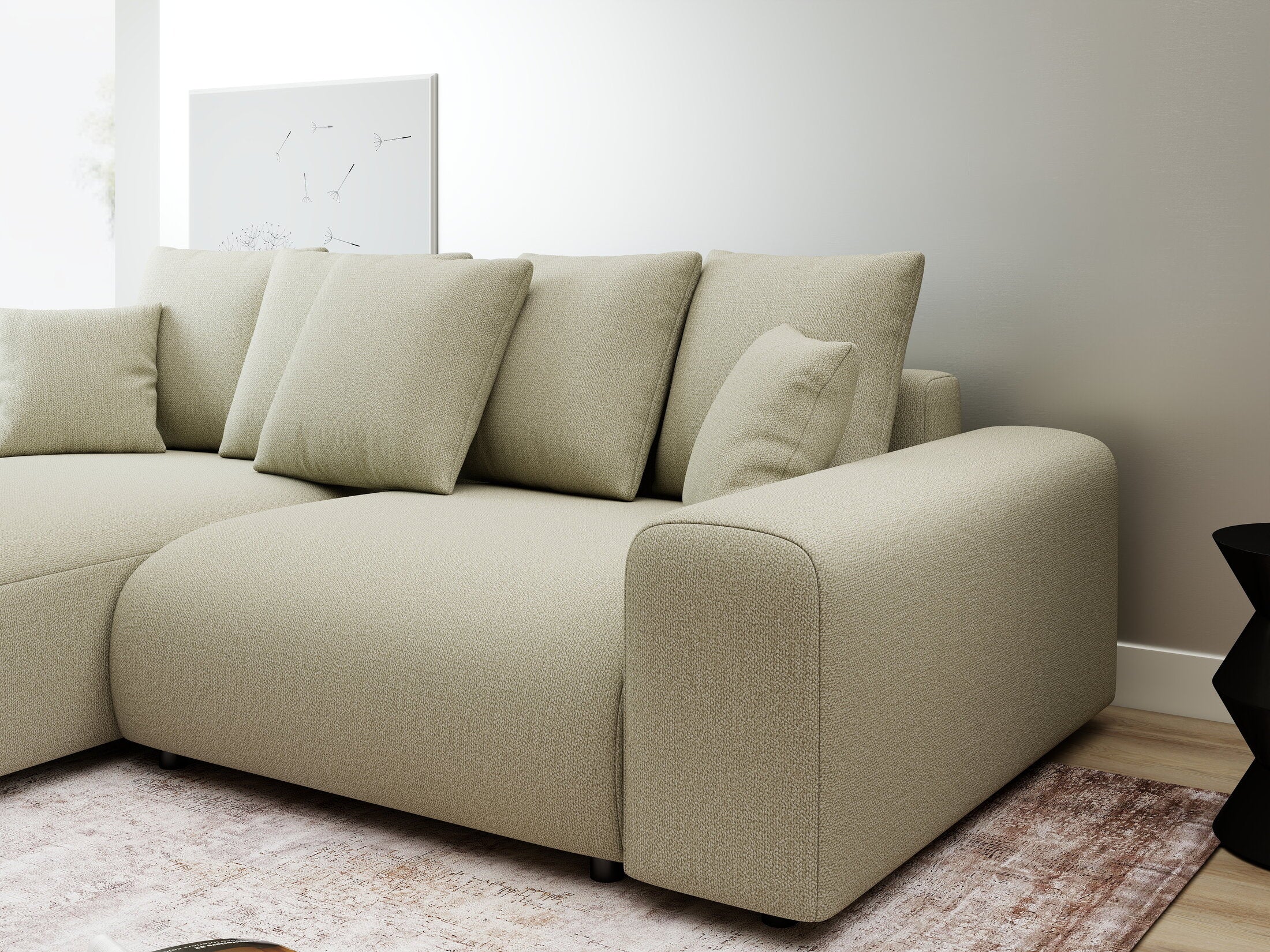 Colțar extensibil dumonde cu ladă de depozitare și șezut confortabil din spumă HR, Luma Enjoy Bej 255x168 cm