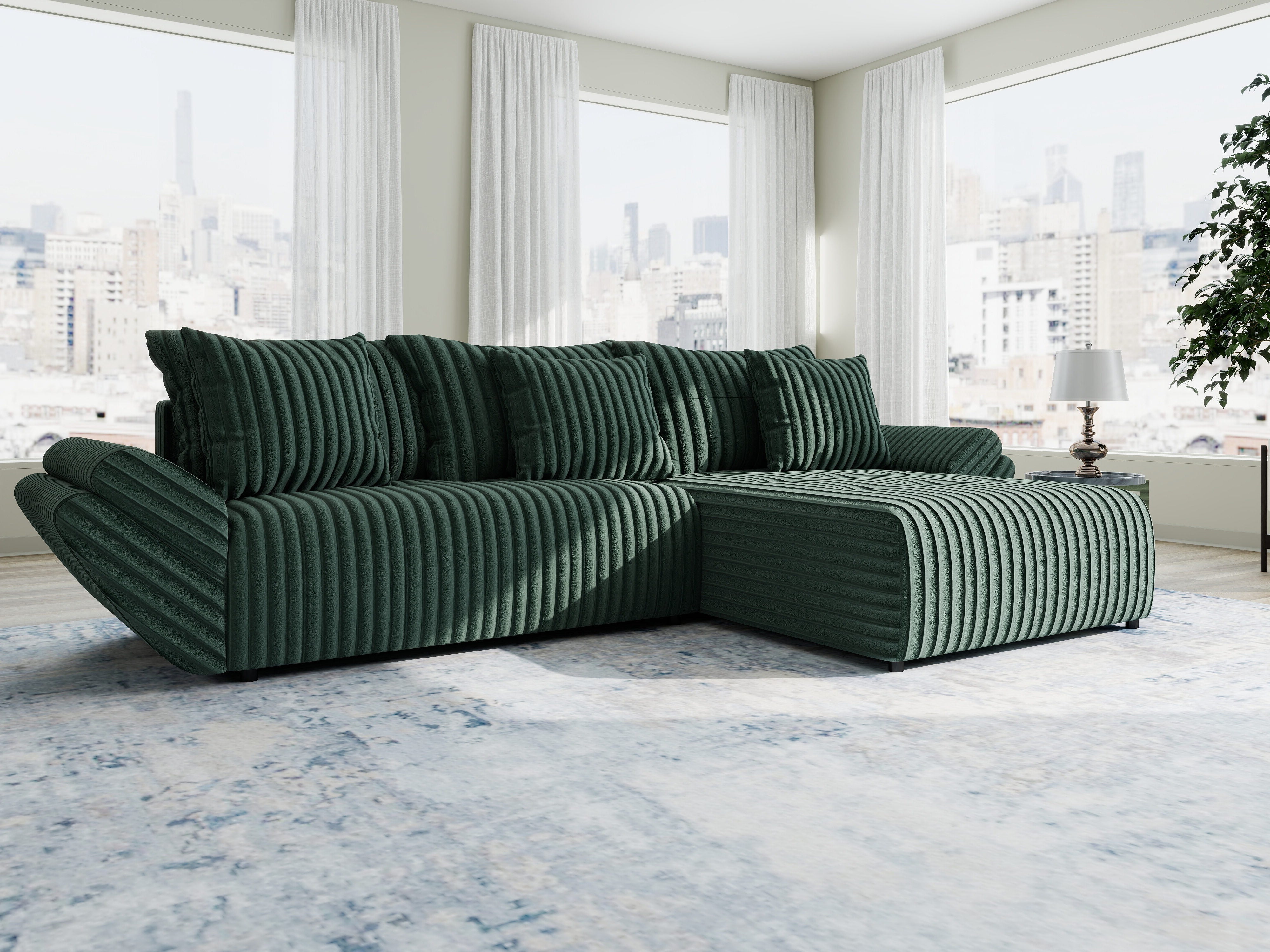 Colțar extensibil dumonde cu ladă de depozitare si sezut confortabil din spuma HR, Berlin Ambience Verde 280x185 cm II