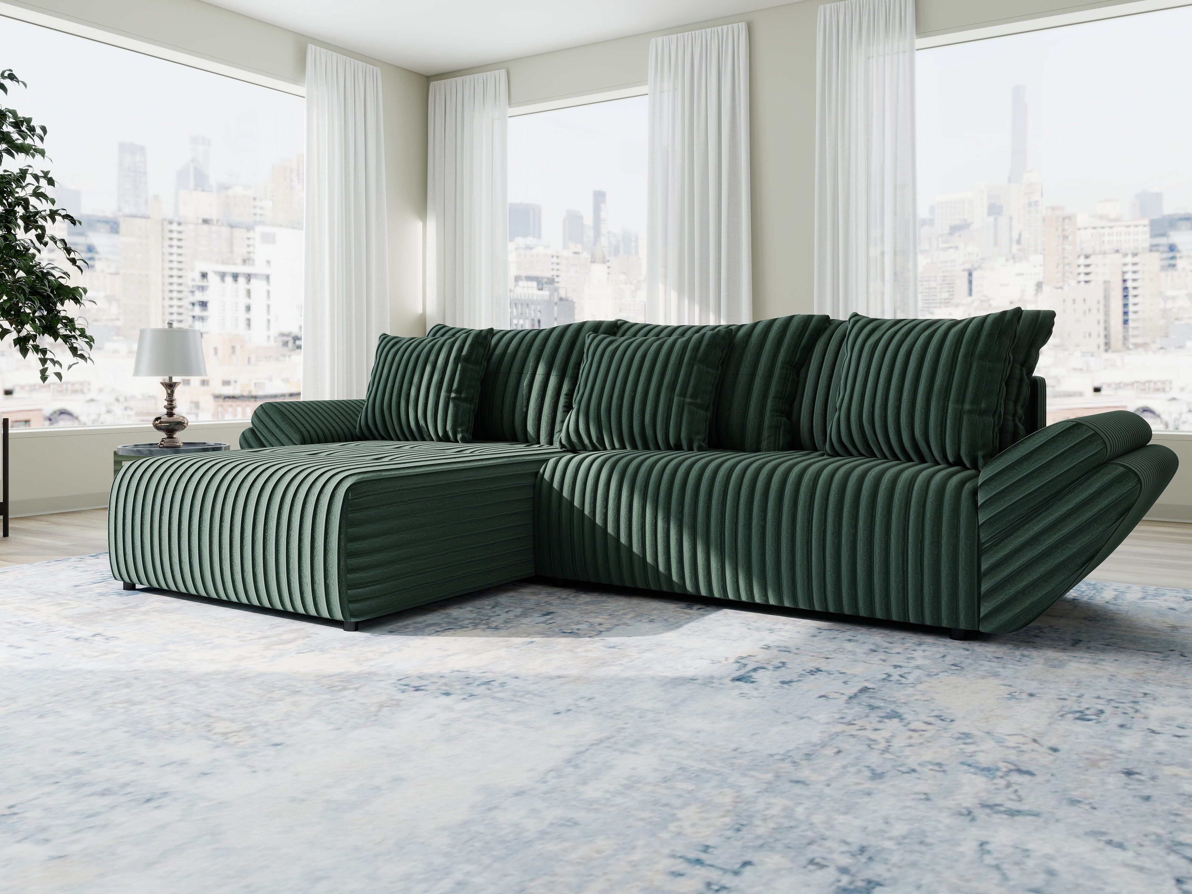 Colțar extensibil dumonde cu ladă de depozitare si sezut confortabil din spuma HR, Berlin Ambience Verde 280x185 cm