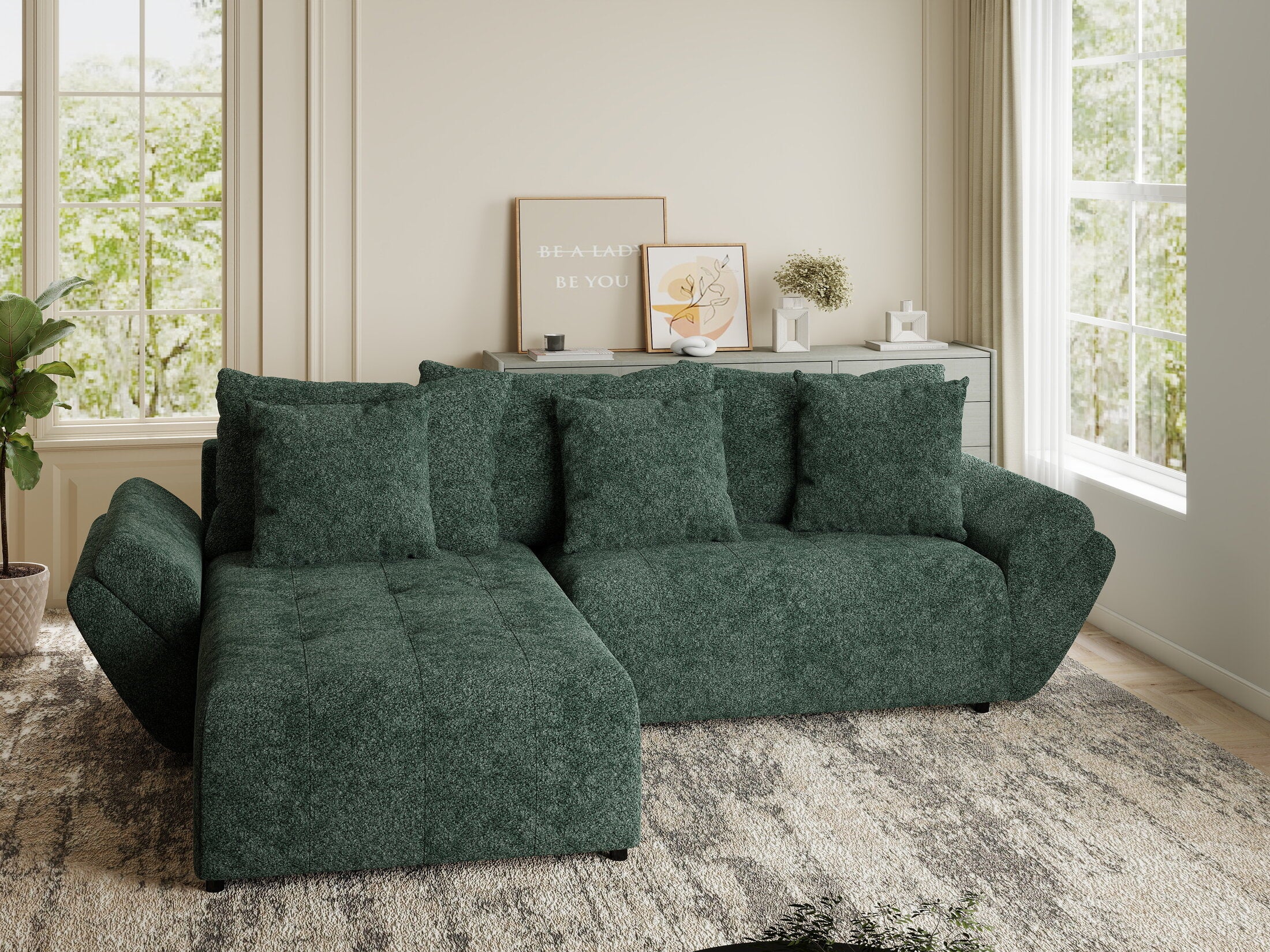 Colțar extensibil dumonde cu ladă de depozitare si sezut confortabil din spuma HR, Berlin Euphoria Verde 280x185 cm