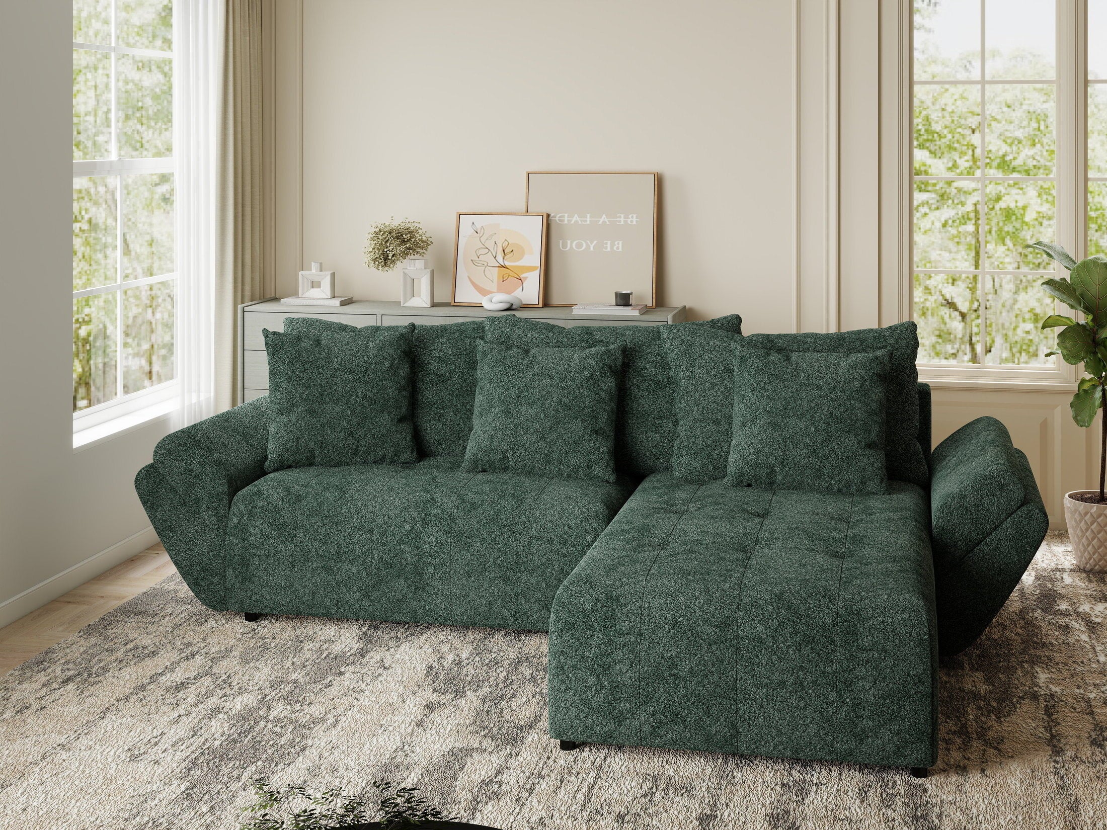 Colțar extensibil dumonde cu ladă de depozitare si sezut confortabil din spuma HR, Berlin Euphoria Verde 280x185 cm II