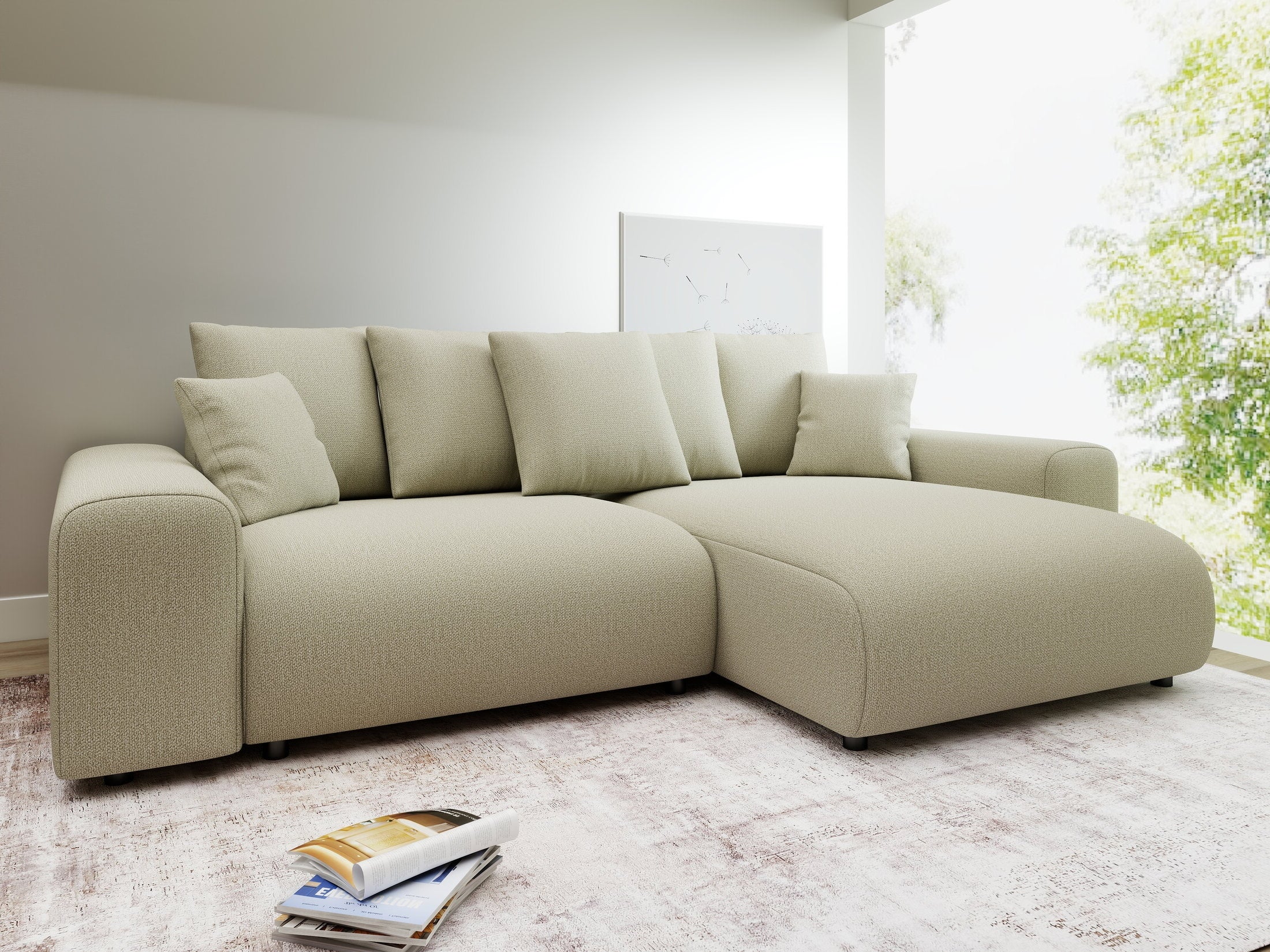 Colțar extensibil dumonde cu ladă de depozitare și șezut confortabil din spumă HR, Luma Enjoy Bej 255x168 cm II