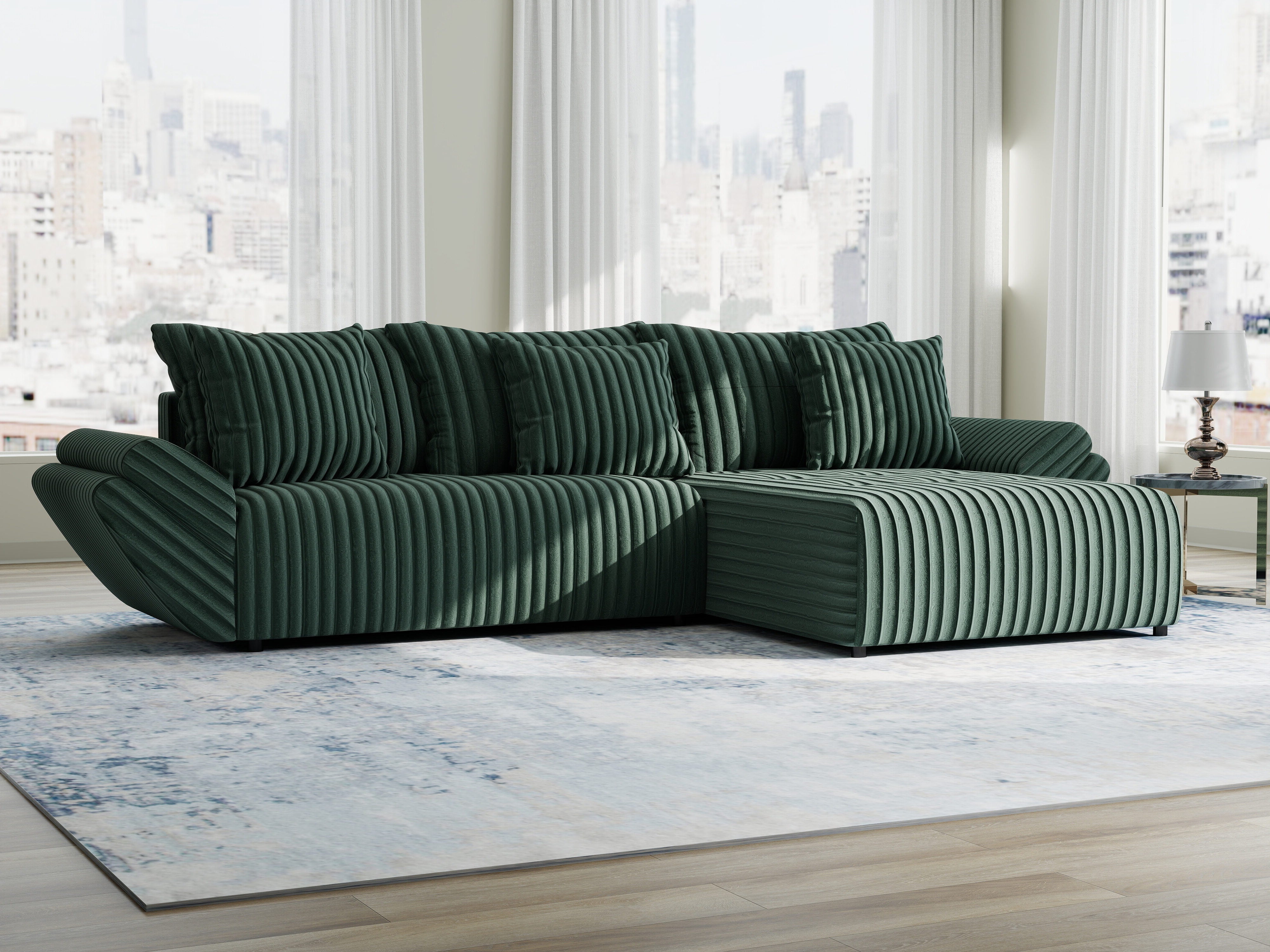 Colțar extensibil dumonde cu ladă de depozitare si sezut confortabil din spuma HR, Berlin Ambience Verde 280x185 cm II