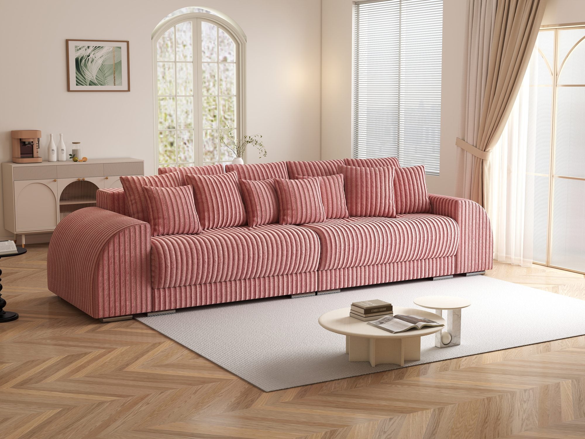 Canapea extensibilă dumonde cu 2 lăzi de depozitare si sezut confortabil din spuma high-density, Verona Tilia Roz Pudrat 62 310x100 cm