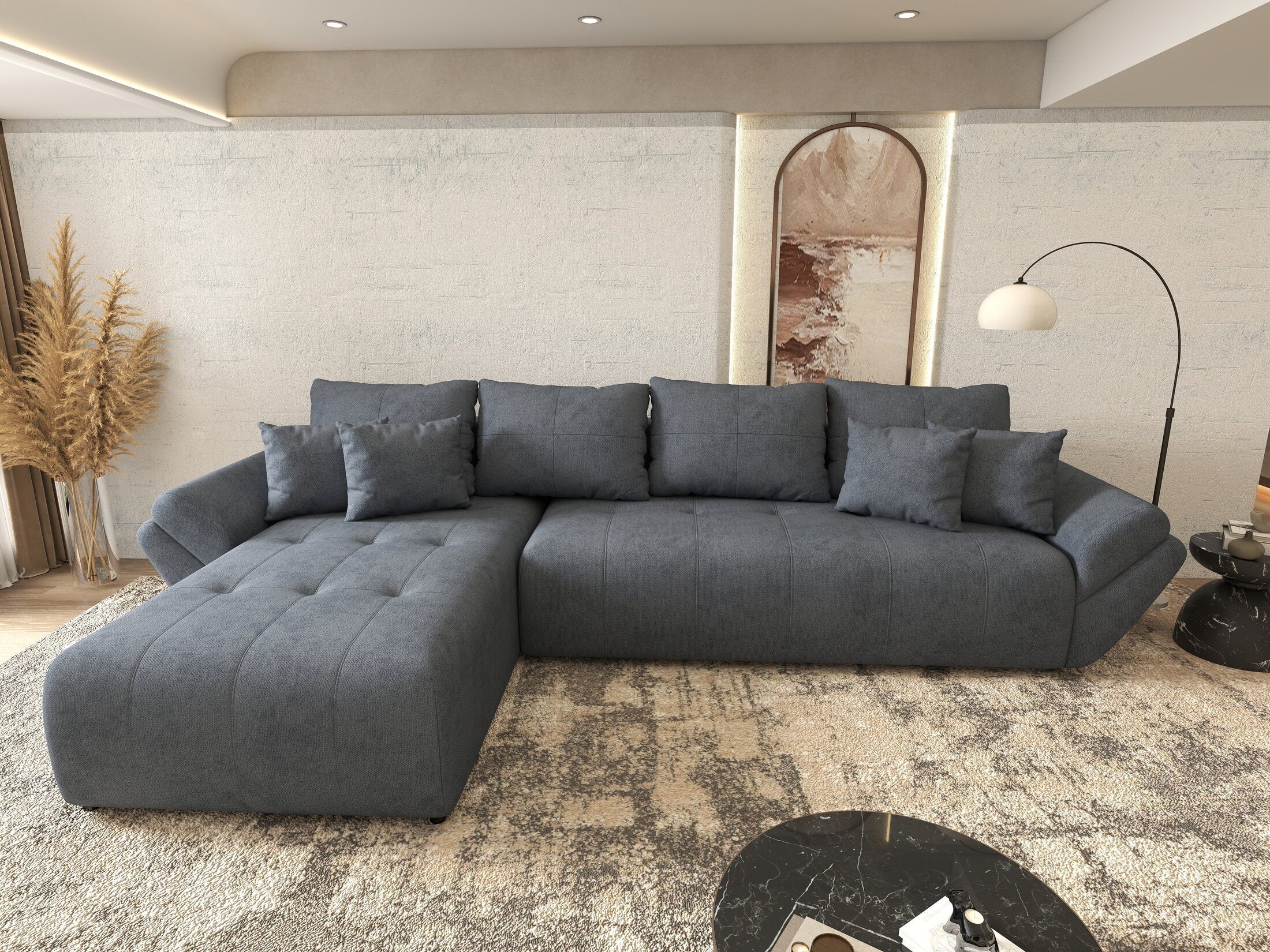 Colțar extensibil dumonde cu ladă de depozitare si sezut confortabil din spuma HR, Berlin XL Enjoy Antracit 350x185 cm