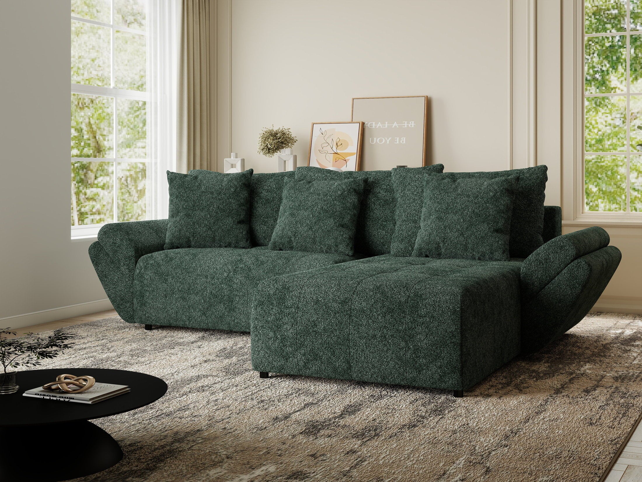 Colțar extensibil dumonde cu ladă de depozitare si sezut confortabil din spuma HR, Berlin Euphoria Verde 280x185 cm II