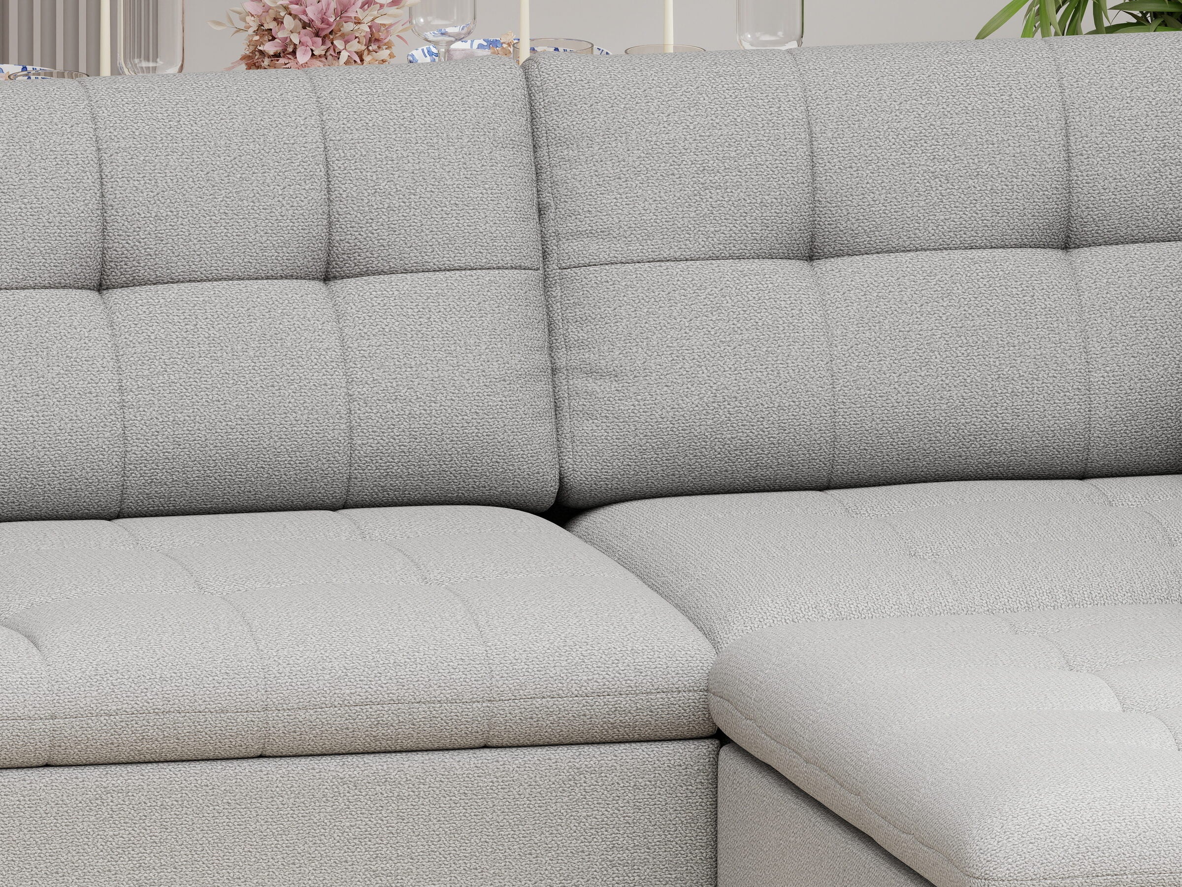 Colțar extensibil dumonde cu ladă de depozitare și șezut confortabil din spumă HR, Merkur XL Enjoy Gri 256x217 cm II