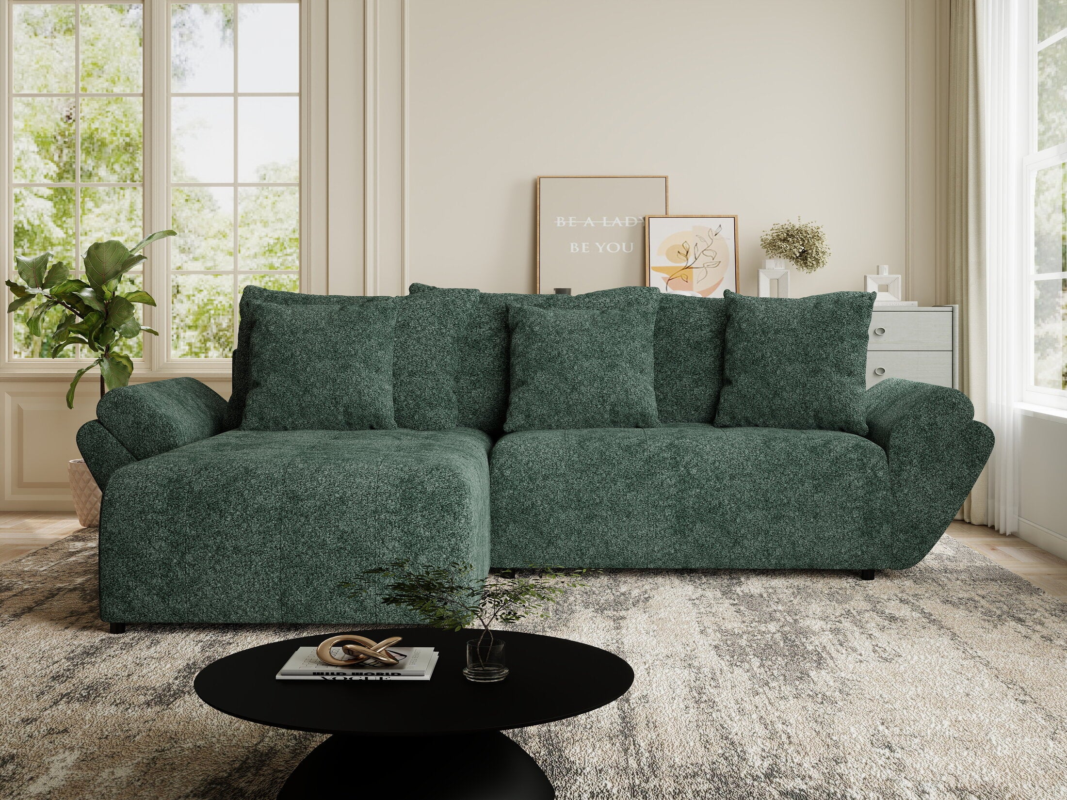 Colțar extensibil dumonde cu ladă de depozitare si sezut confortabil din spuma HR, Berlin Euphoria Verde 280x185 cm