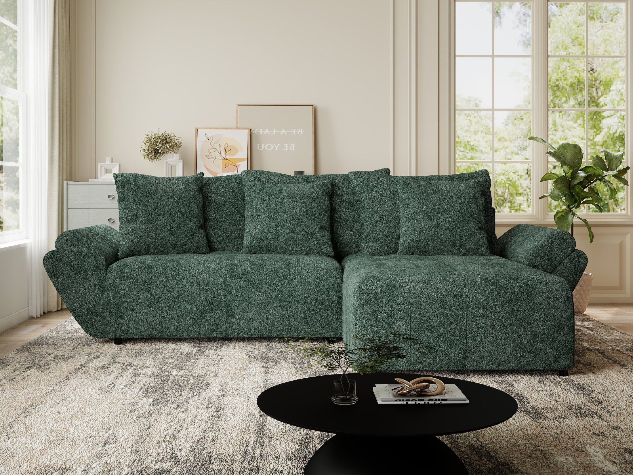 Colțar extensibil dumonde cu ladă de depozitare si sezut confortabil din spuma HR, Berlin Euphoria Verde 280x185 cm II