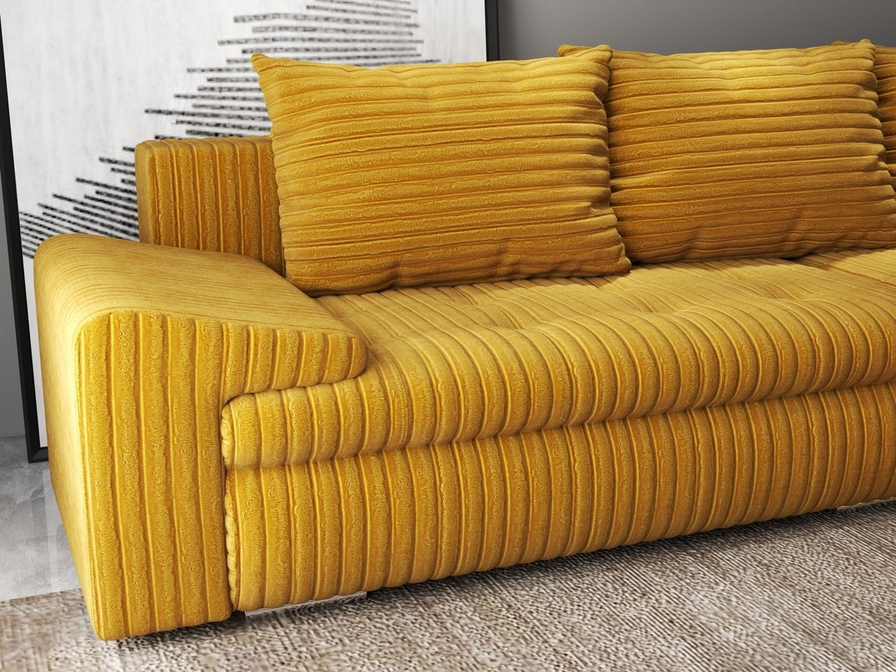 Colțar extensibil dumonde cu ladă de depozitare si sezut confortabil din spuma HR, Leonardo Ambience Mustar 260x185 cm Fabrica