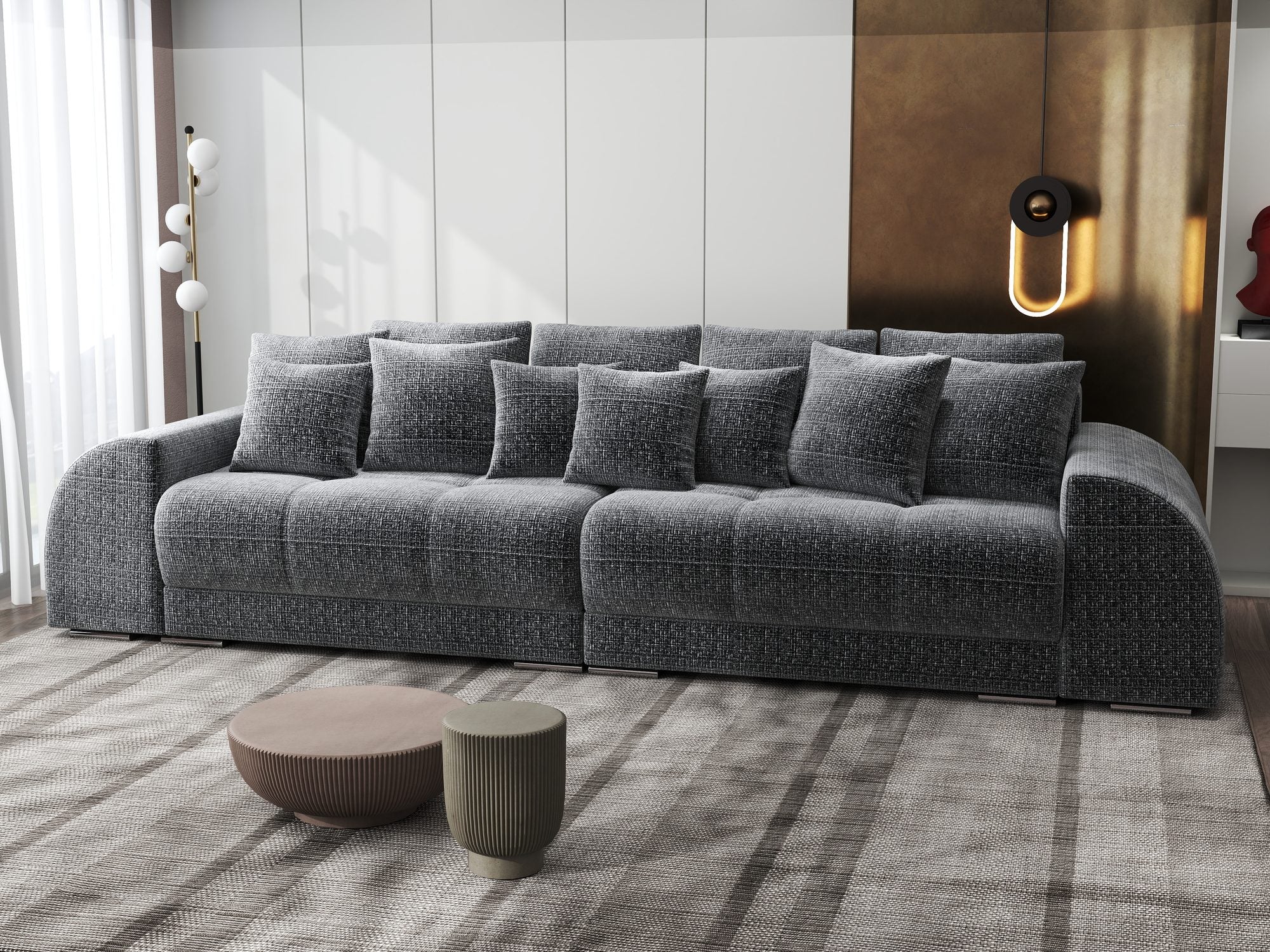 Canapea extensibilă dumonde cu 2 lăzi de depozitare si sezut confortabil din spuma high-density, Verona Cremona Gri 95 310x100 cm