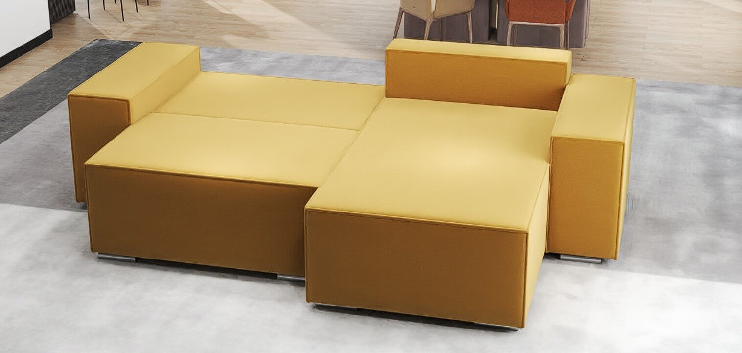 Colțar extensibil dumonde cu ladă de depozitare si sezut confortabil din spuma HR, Dream Royal Mustar 290x185 cm II Fabrica