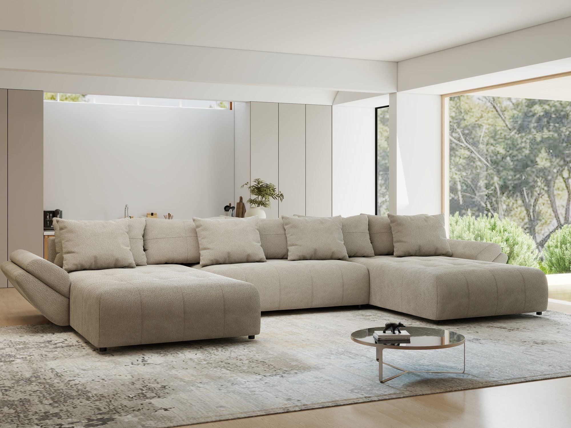 Colțar extensibil dumonde cu ladă de depozitare si sezut confortabil din spuma high-density, Berlin U Vibe Bej 06 380x180 cm