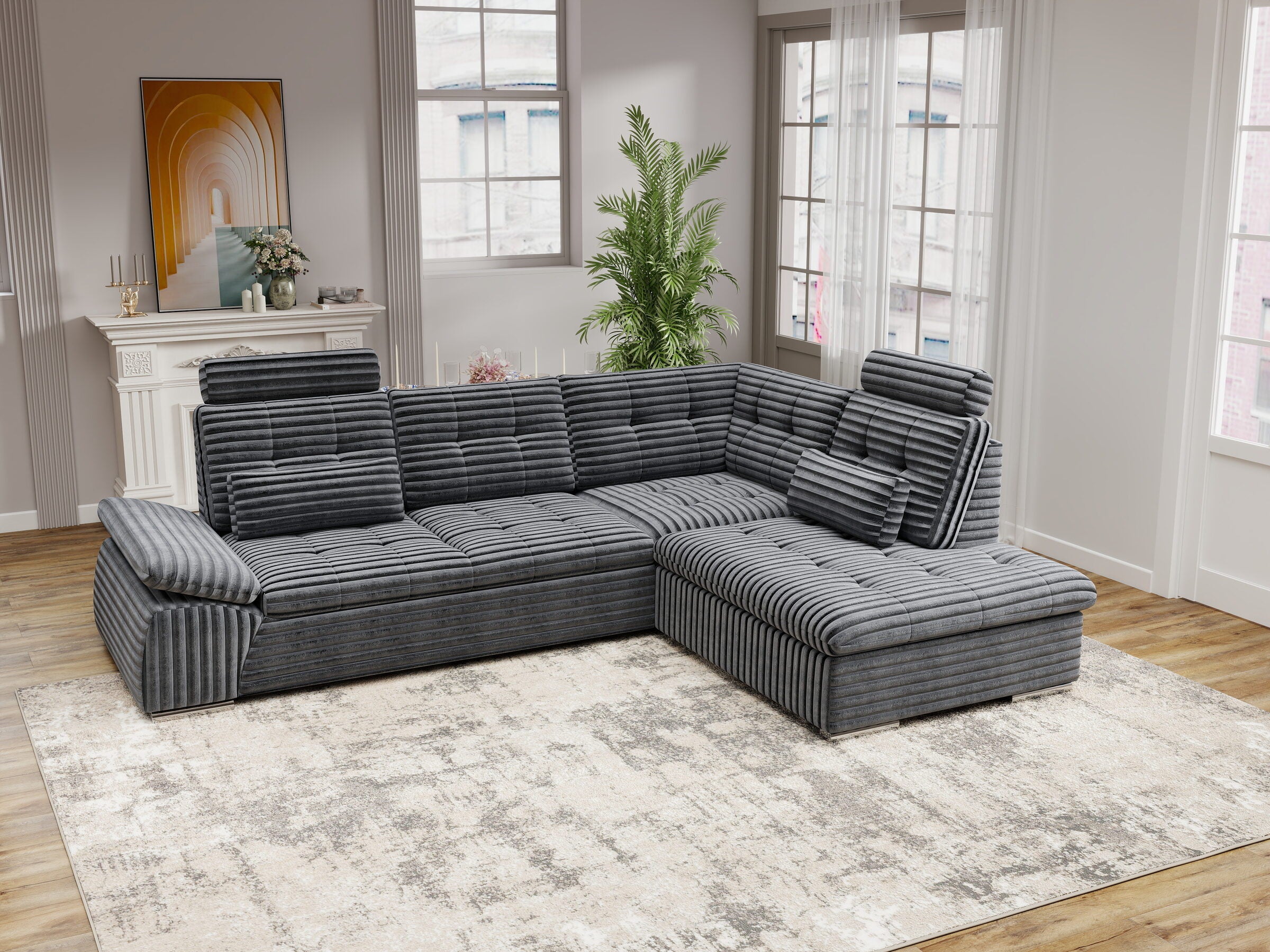 Colțar extensibil dumonde cu ladă de depozitare și șezut confortabil din spumă HR, Merkur XL Ambience Gri 256x217 cm II