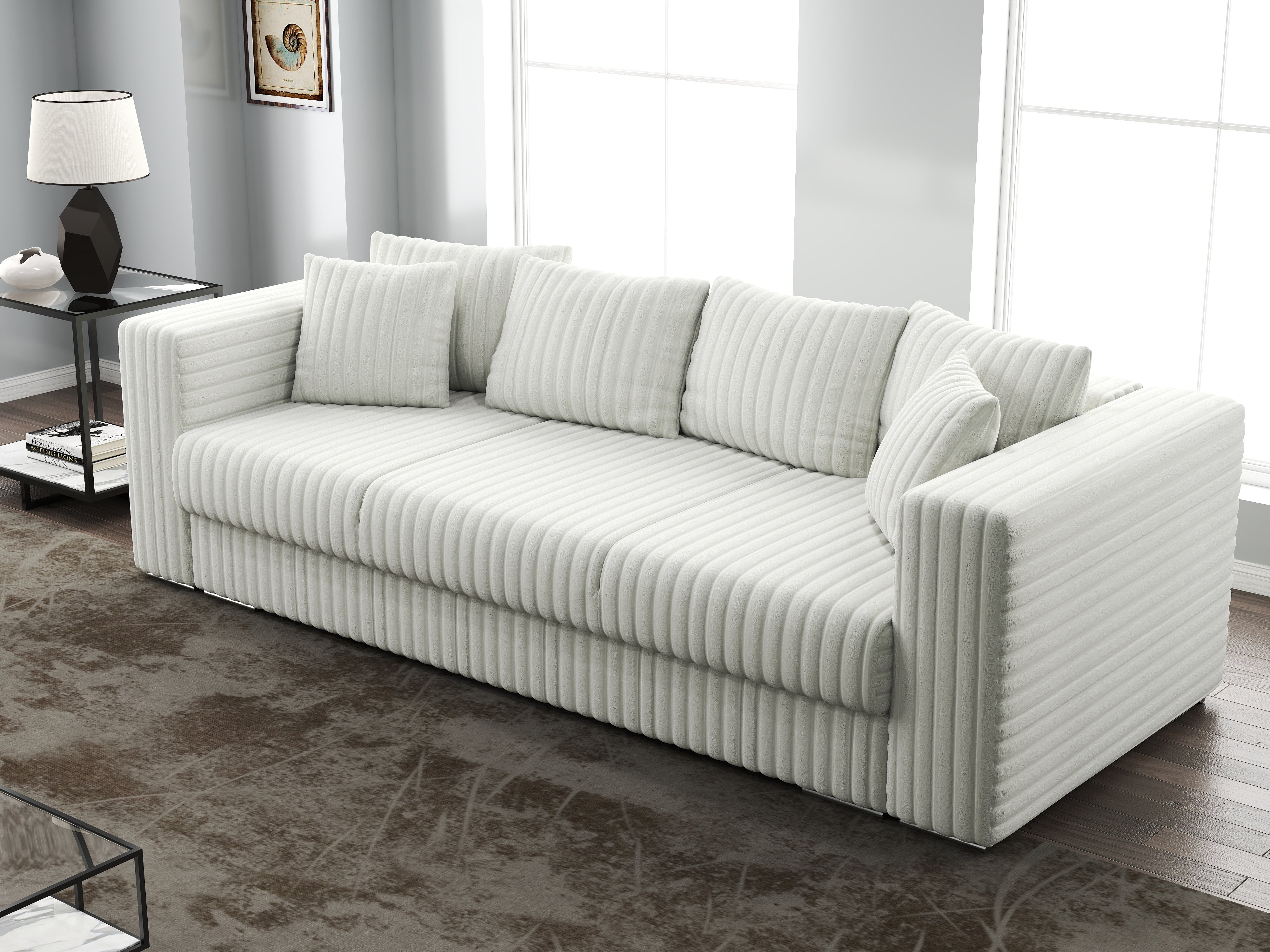 Canapea extensibilă dumonde cu ladă de depozitare si sezut confortabil din spuma HR, Gloria Ambience Ivory 240x100 cm Fabrica