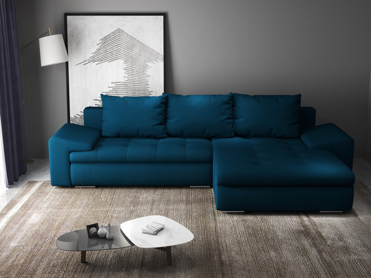 Colțar extensibil dumonde cu ladă de depozitare si sezut confortabil din spuma HR, Leonardo Enjoy Petrol 260x185 cm II Fabrica