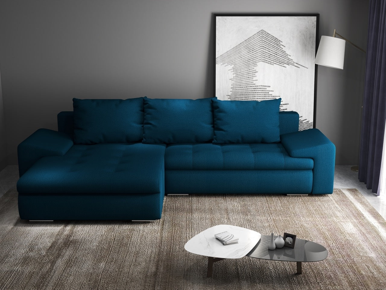 Colțar extensibil dumonde cu ladă de depozitare si sezut confortabil din spuma HR, Leonardo Enjoy Petrol 260x185 cm Fabrica