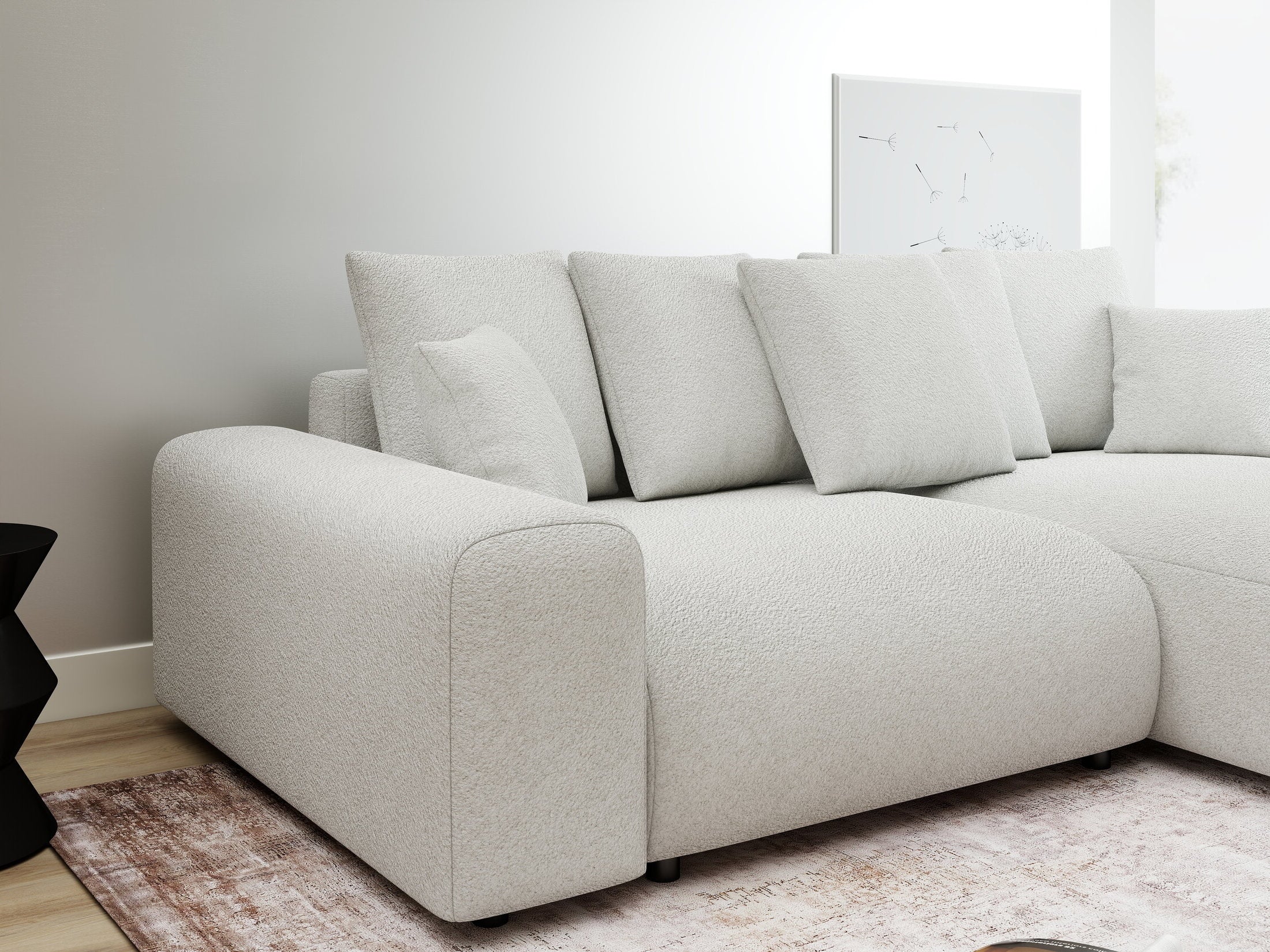 Colțar extensibil dumonde cu ladă de depozitare și șezut confortabil din spumă HR, Luma Euphoria Alb 255x168 cm II