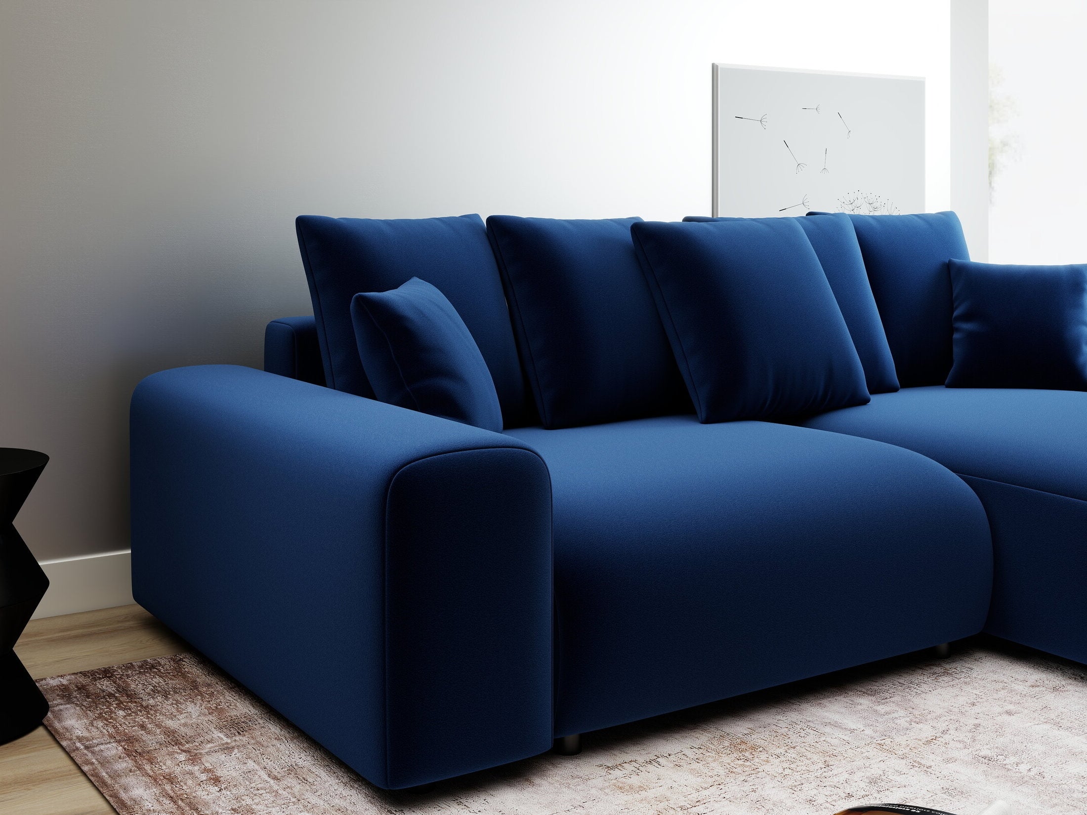 Colțar extensibil dumonde cu ladă de depozitare și șezut confortabil din spumă HR, Luma Royal Albastru Navy 255x168 cm II