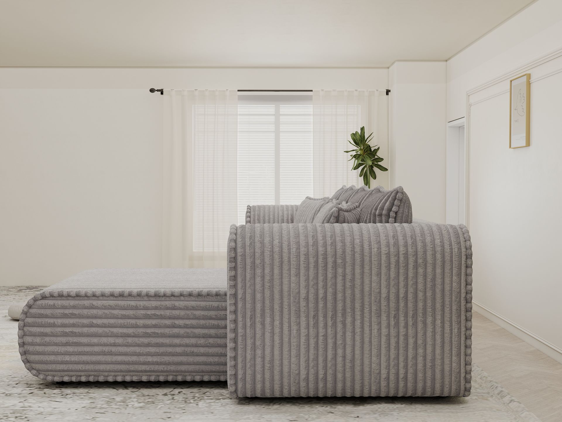 Colțar extensibil dumonde cu ladă de depozitare si sezut confortabil din spuma high-density, Monaco XL Tilia Dove II 340x185 cm